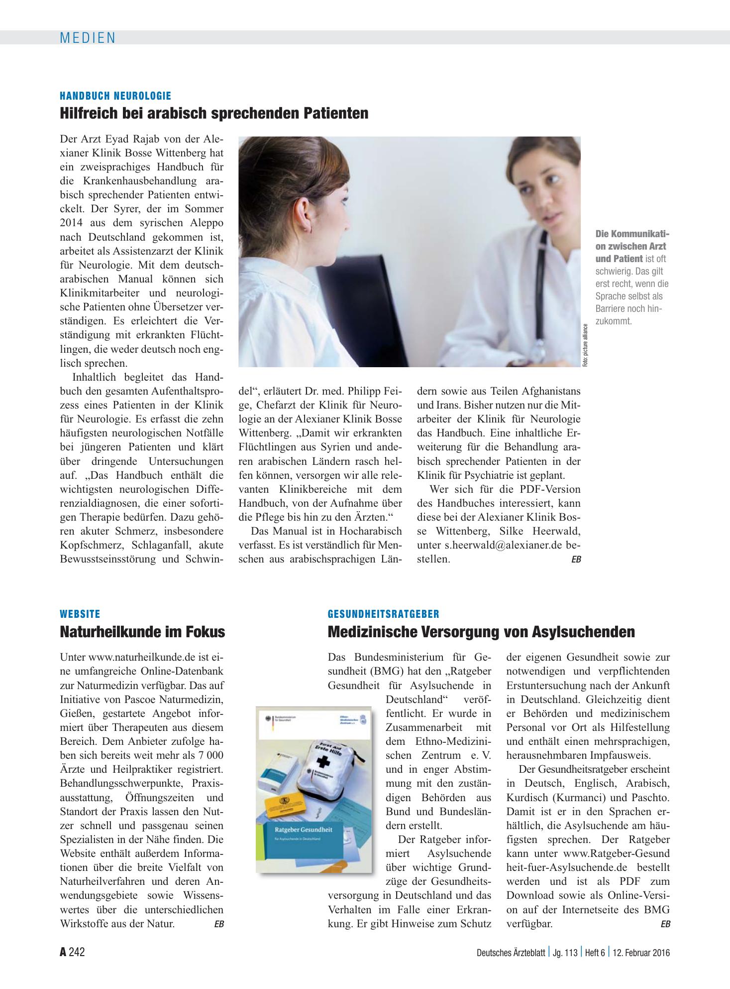 Vorschauseite 1: Website: Naturheilkunde im Fokus – Deutsches Ärzteblatt