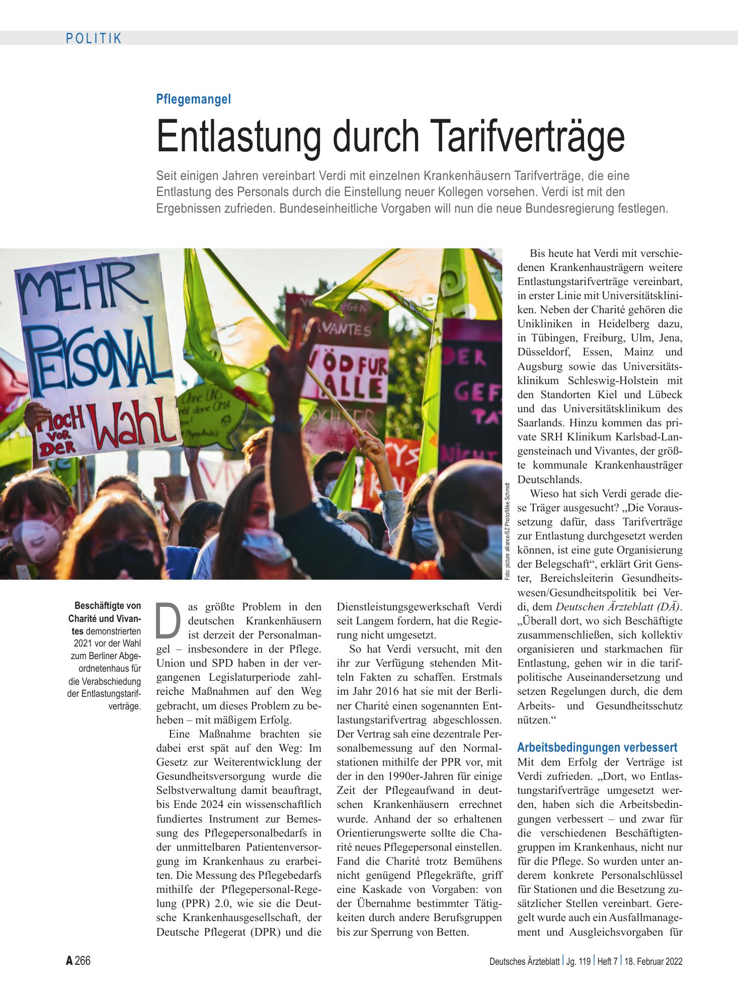 Vorschauseite 1: Pflegemangel: Entlastung durch Tarifverträge – Deutsches Ärzteblatt
