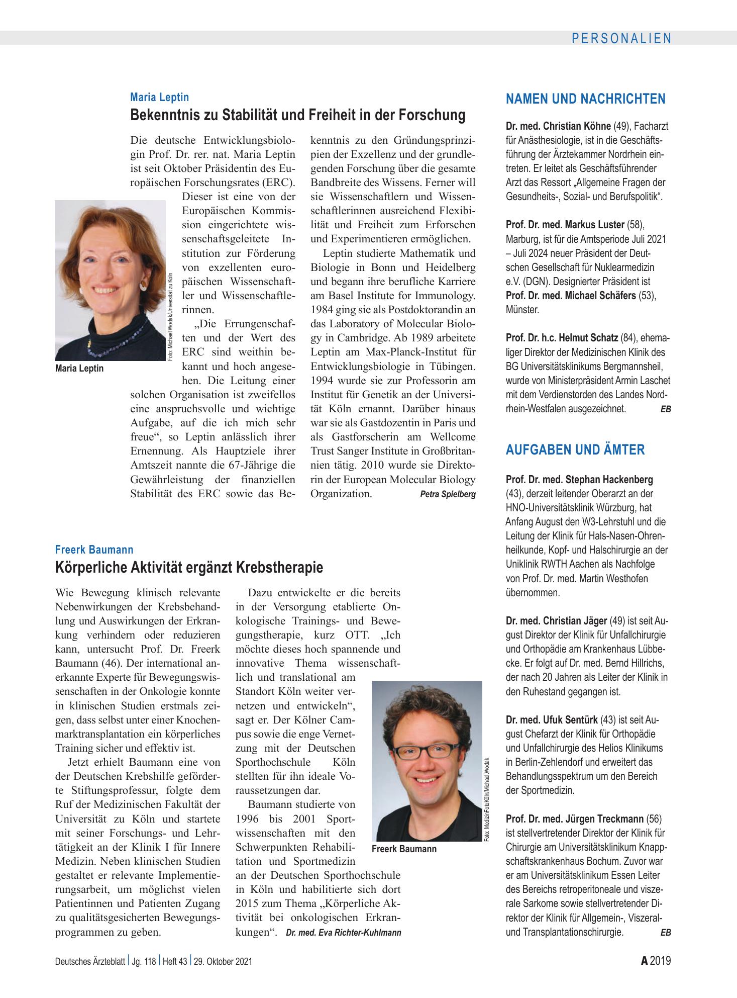 Vorschauseite 1: Aufgaben und Ämter – Deutsches Ärzteblatt