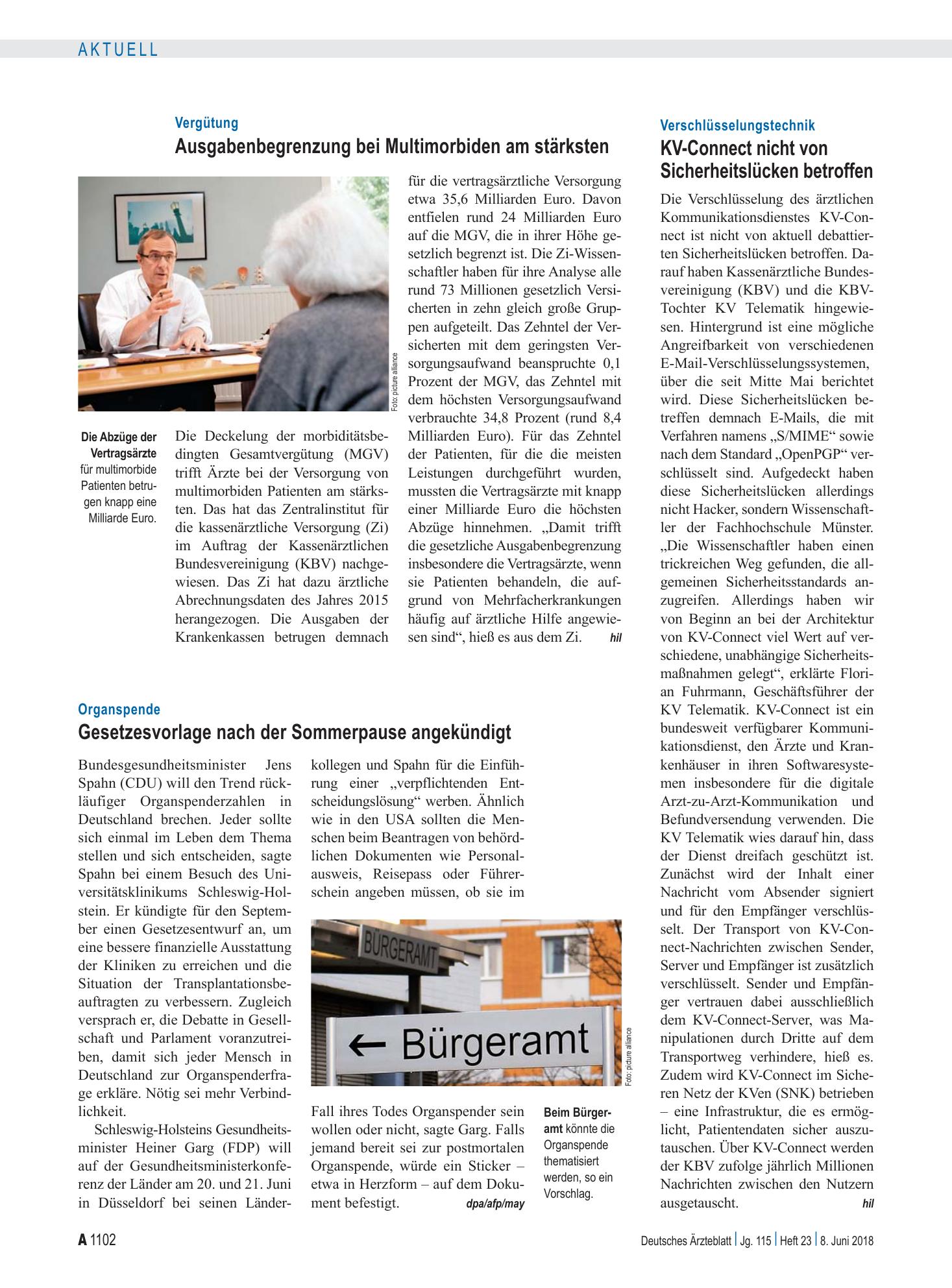 Vorschauseite 1: Organspende: Gesetzesvorlage nach der Sommerpause angekündigt – Deutsches Ärzteblatt