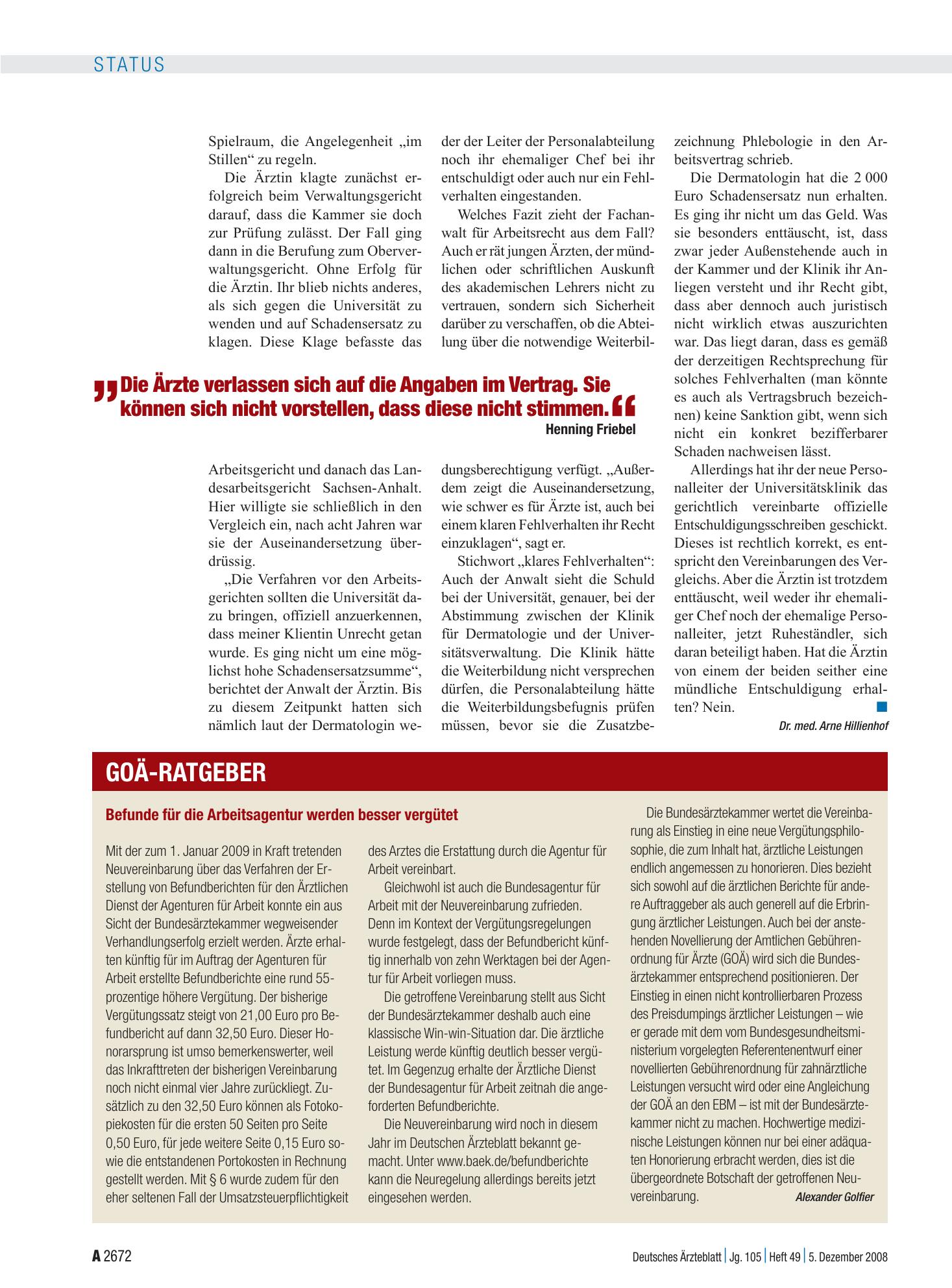 Vorschauseite 1: Befunde für die Arbeitsagentur werden besser vergütet – Deutsches Ärzteblatt