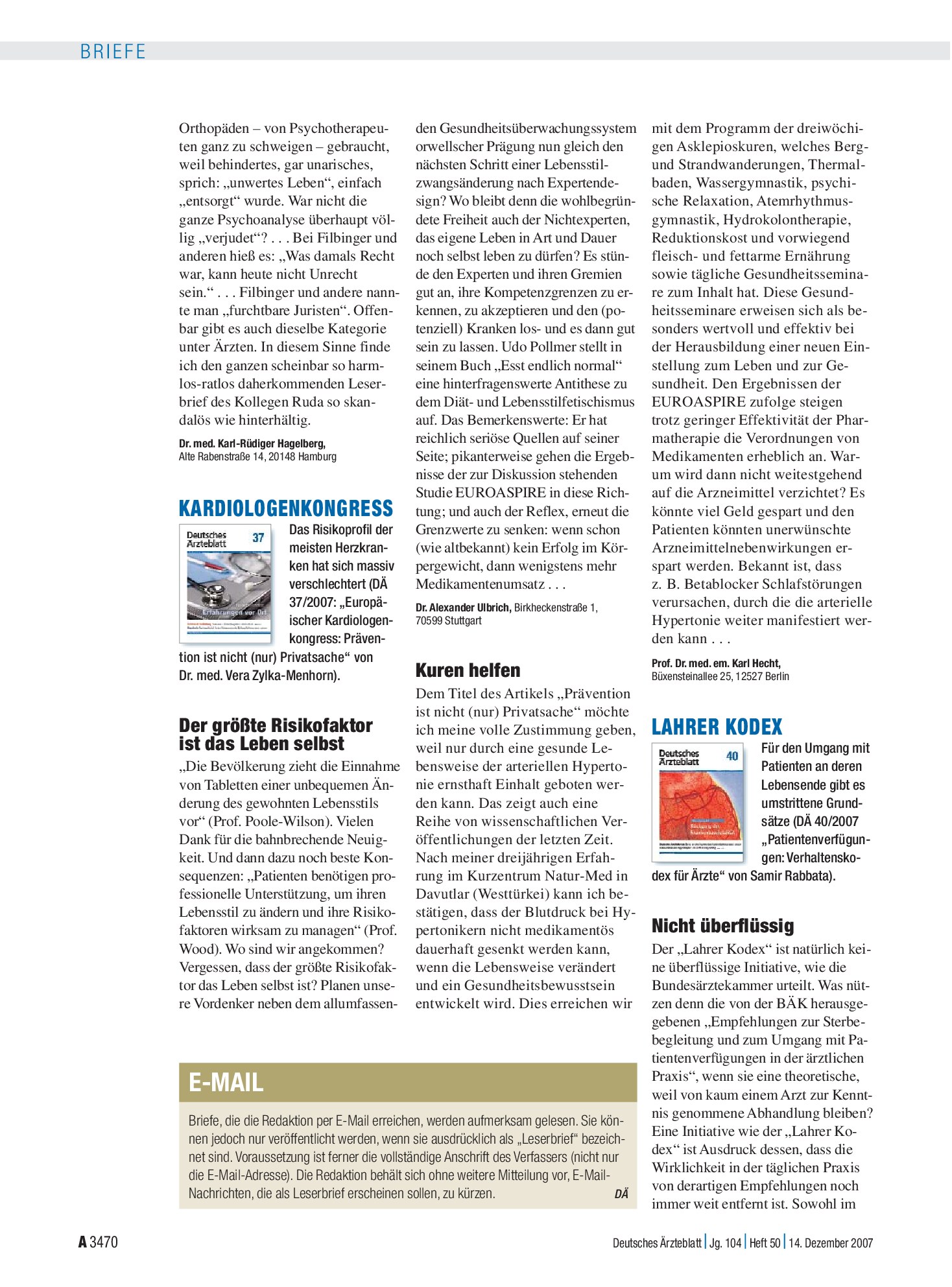 Vorschauseite 1: Lahrer Kodex: Nicht überflüssig – Deutsches Ärzteblatt
