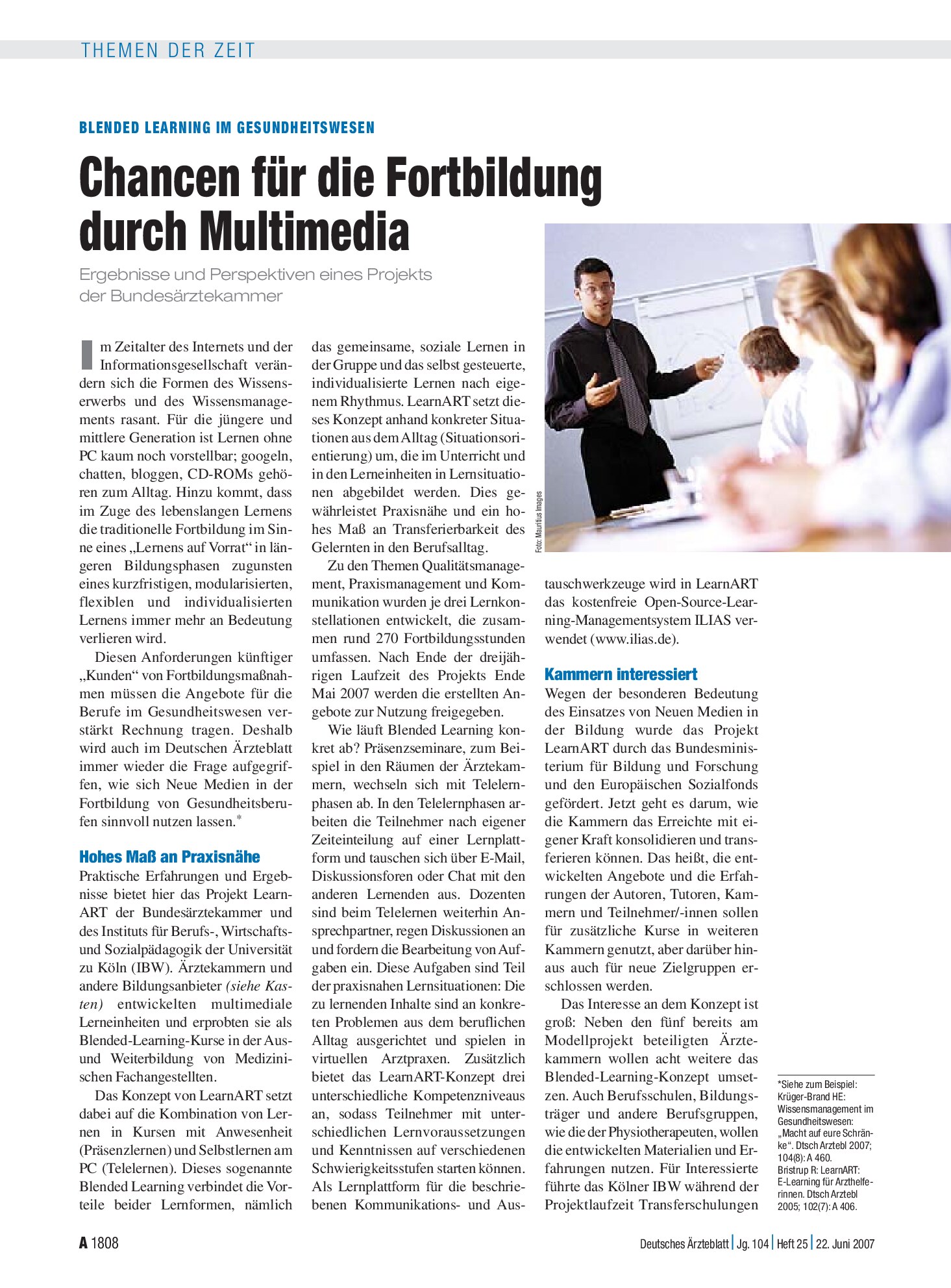 Vorschauseite 1: Blended Learning im Gesundheitswesen: Chancen für die Fortbildung durch Multimedia – Deutsches Ärzteblatt