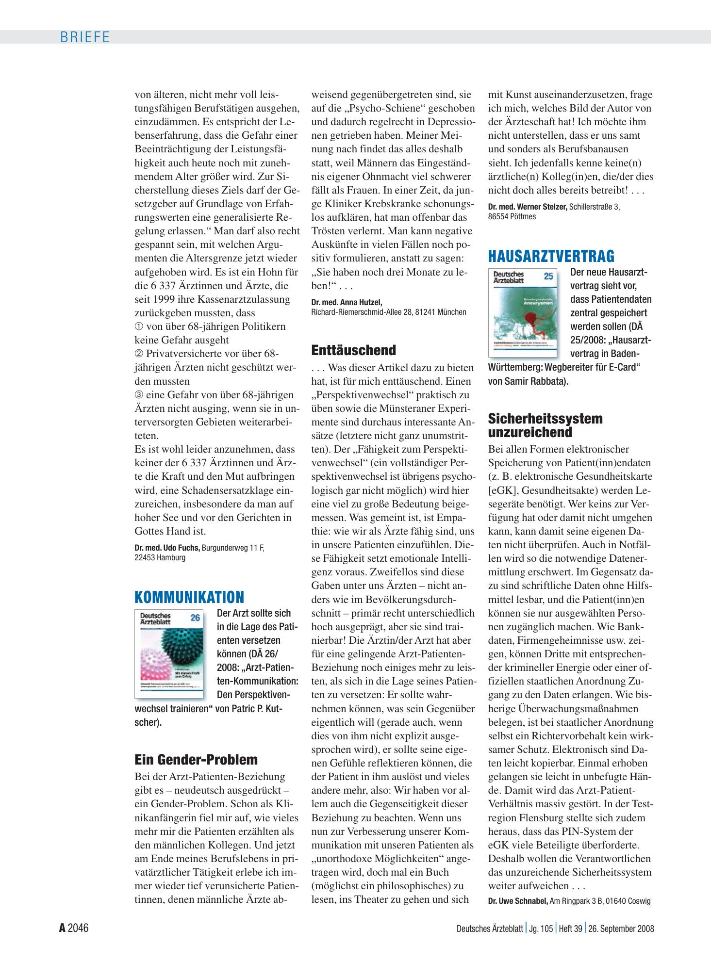 Vorschauseite 1: Kommunikation: Ein Gender-Problem – Deutsches Ärzteblatt