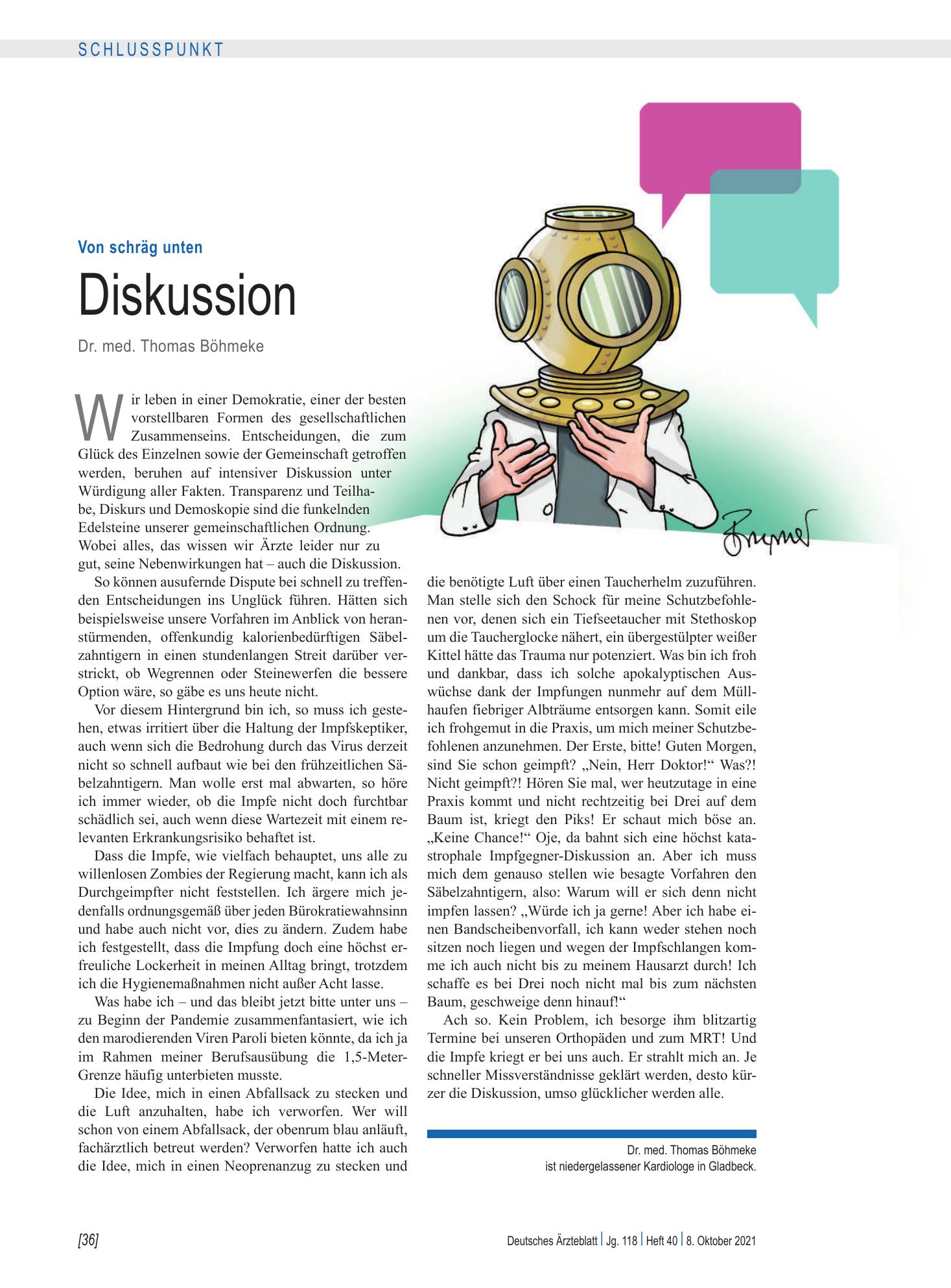 Vorschauseite 1: Von schräg unten: Diskussion – Deutsches Ärzteblatt