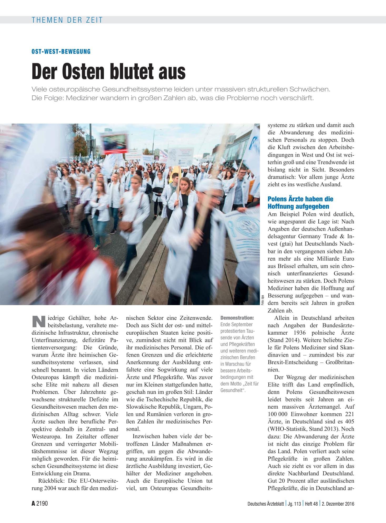 Vorschauseite 1: Ost-West-Bewegung: Der Osten blutet aus – Deutsches Ärzteblatt