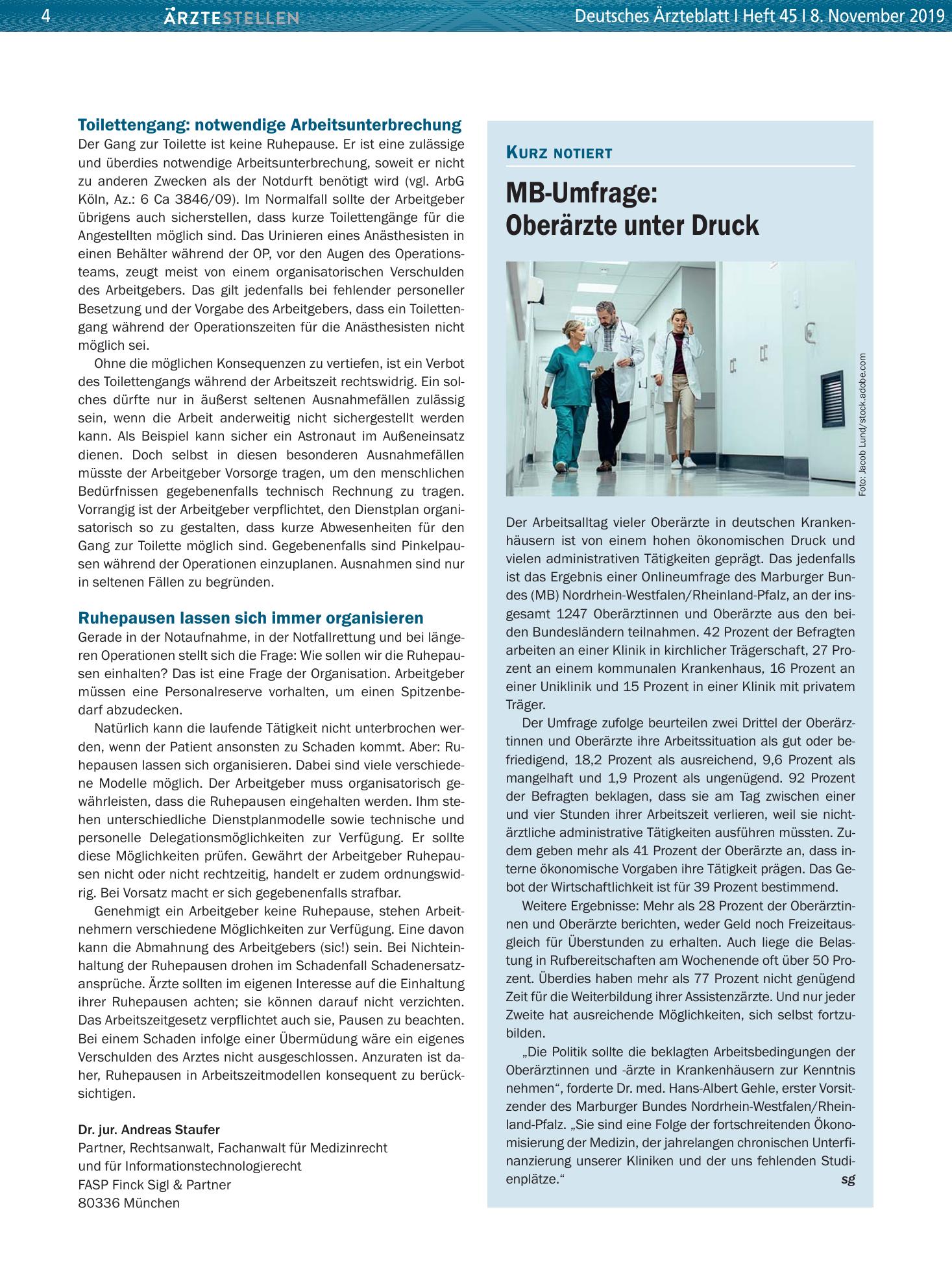 Vorschauseite 1: MB-Umfrage: Oberärzte unter Druck – Deutsches Ärzteblatt