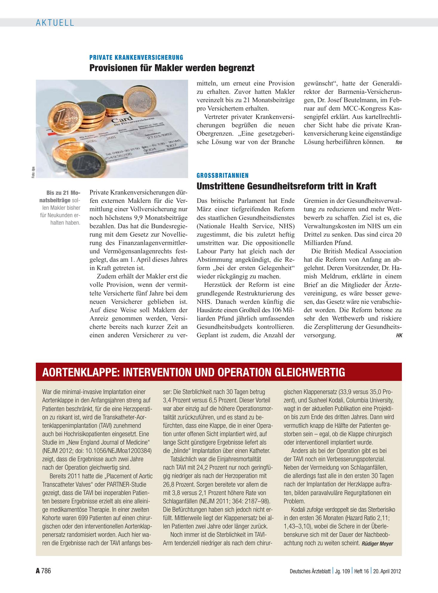 Vorschauseite 1: Aortenklappe: Intervention und Operation gleichwertig – Deutsches Ärzteblatt