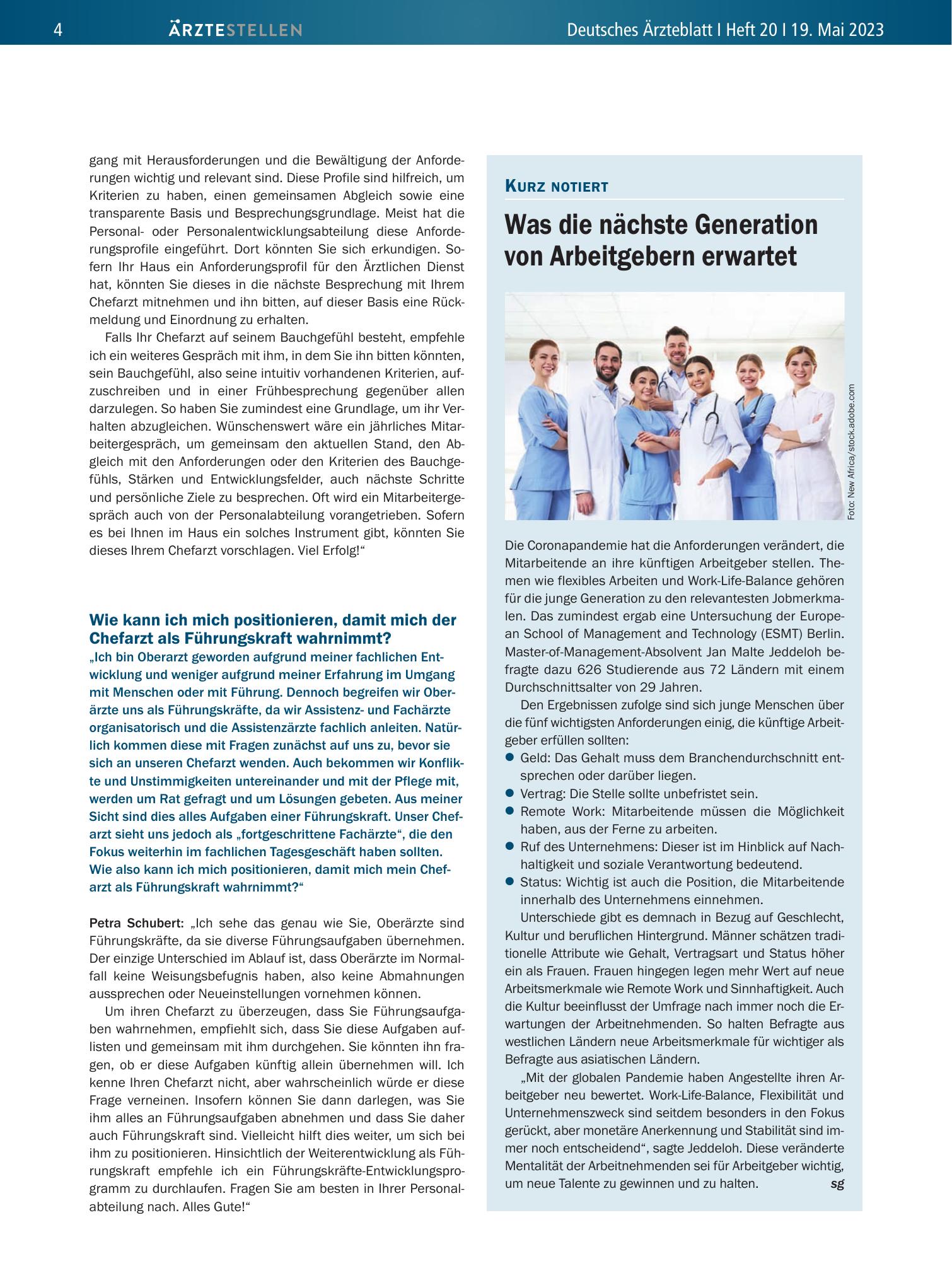 Vorschauseite 1: Was die nächste Generation von Arbeitgebern erwartet – Deutsches Ärzteblatt