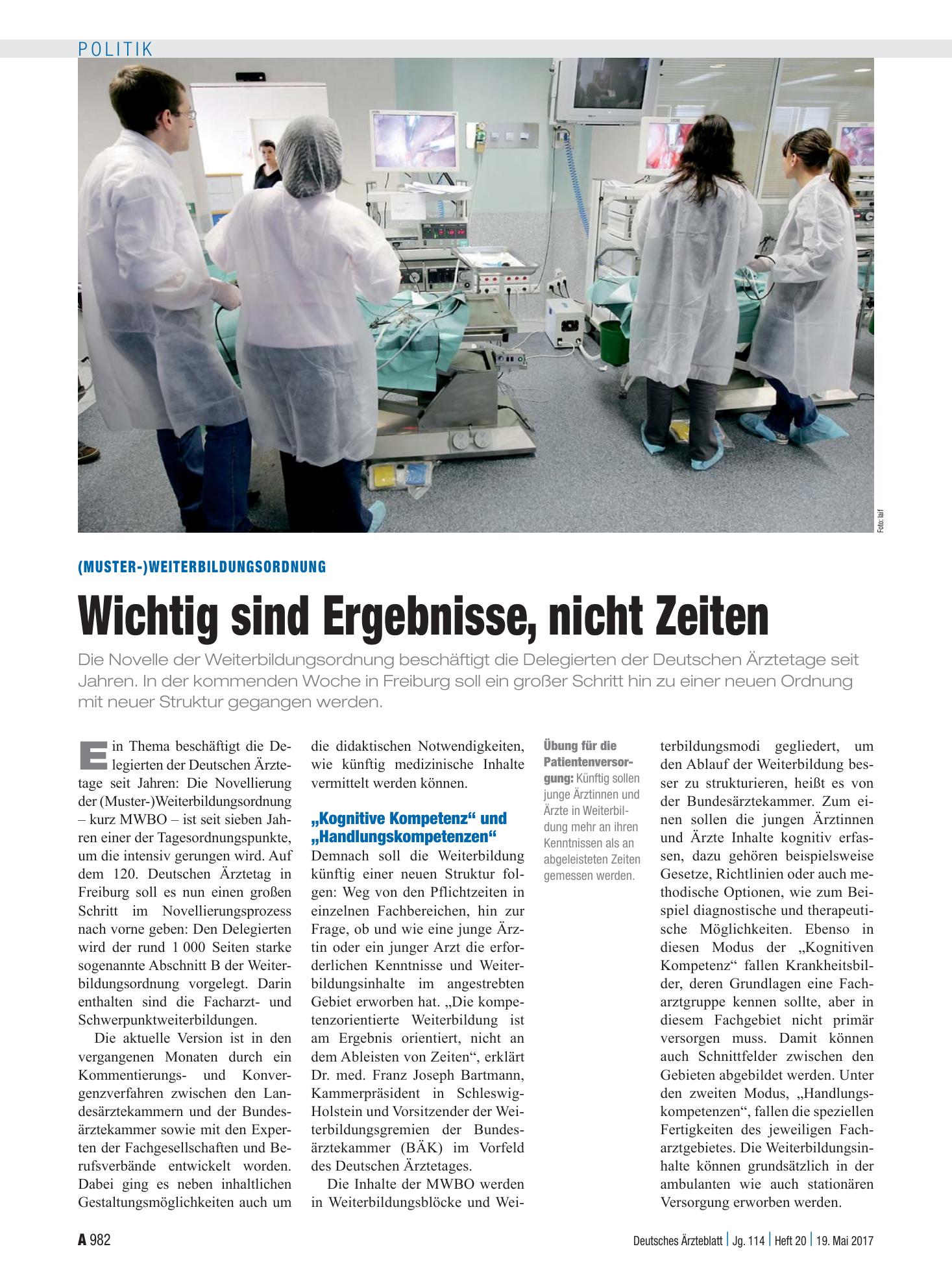 Vorschauseite 1: (Muster-)Weiterbildungsordnung: Wichtig sind Ergebnisse, nicht Zeiten – Deutsches Ärzteblatt