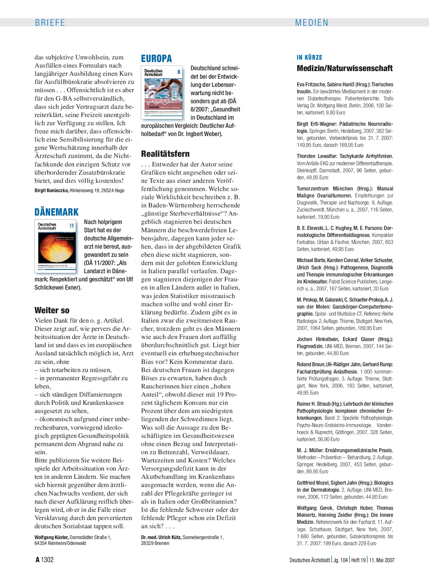 Vorschauseite 1: Europa: Realitätsfern – Deutsches Ärzteblatt