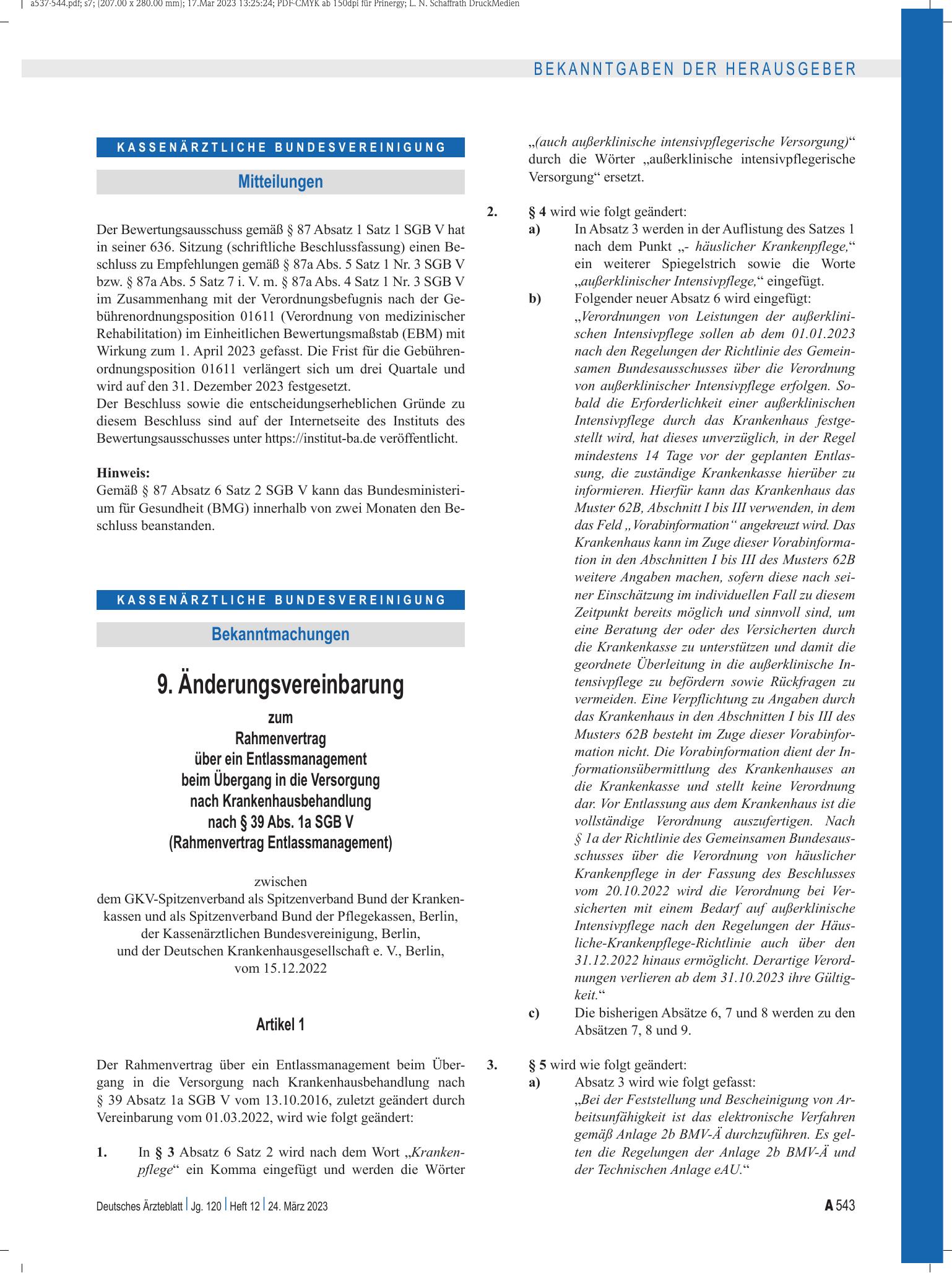 Vorschauseite 1: Mitteilungen – Deutsches Ärzteblatt