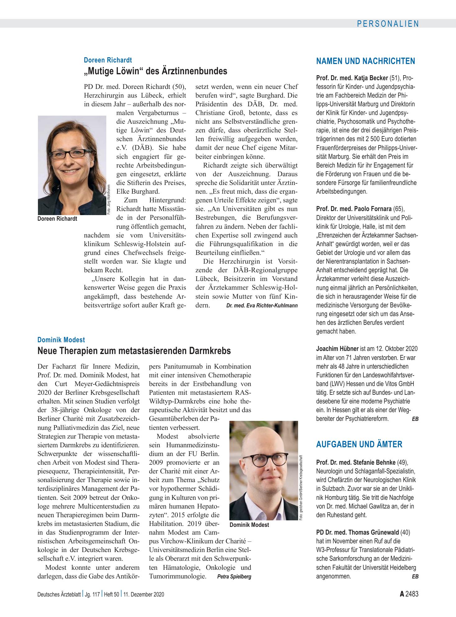 Vorschauseite 1: Aufgaben und Ämter – Deutsches Ärzteblatt