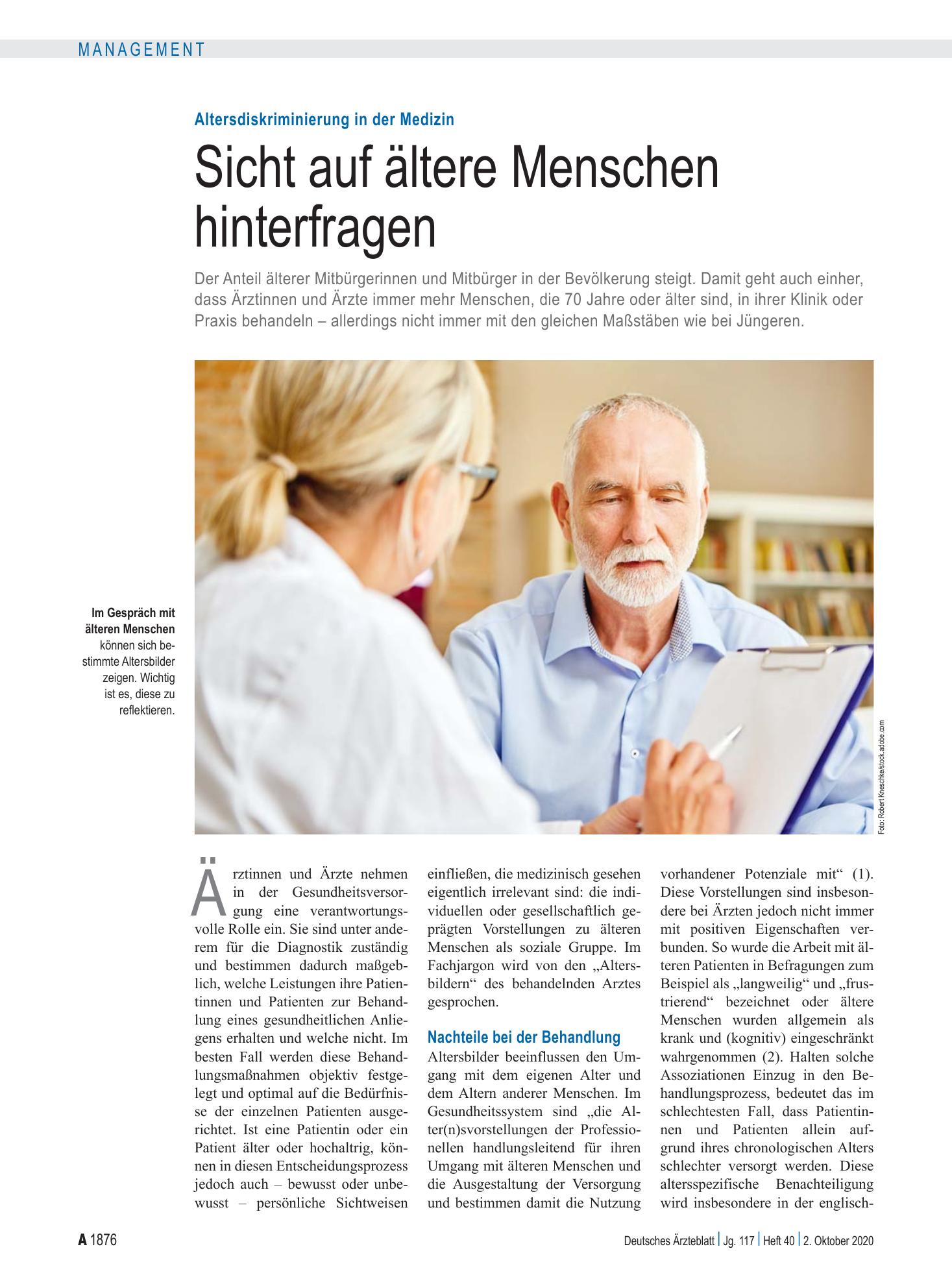Vorschauseite 1: Altersdiskriminierung in der Medizin: Sicht auf ältere Menschen hinterfragen – Deutsches Ärzteblatt