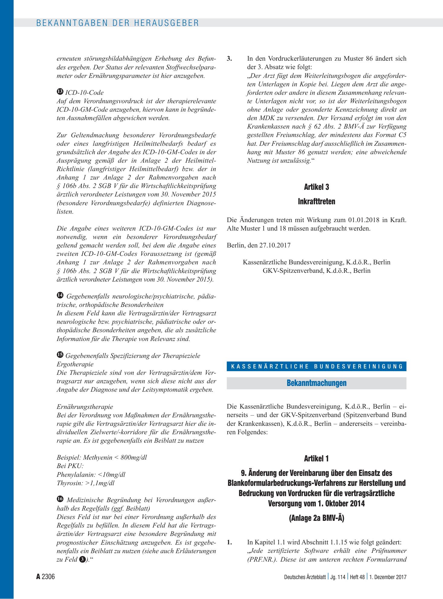 Vorschauseite 1: Artikel 1 – 9. Änderung der Vereinbarung über den Einsatz des Blankoformularbedruckungs-Verfahrens zur Herstellung und Bedruckung von Vordrucken für die vertragsärztliche Versorgu…