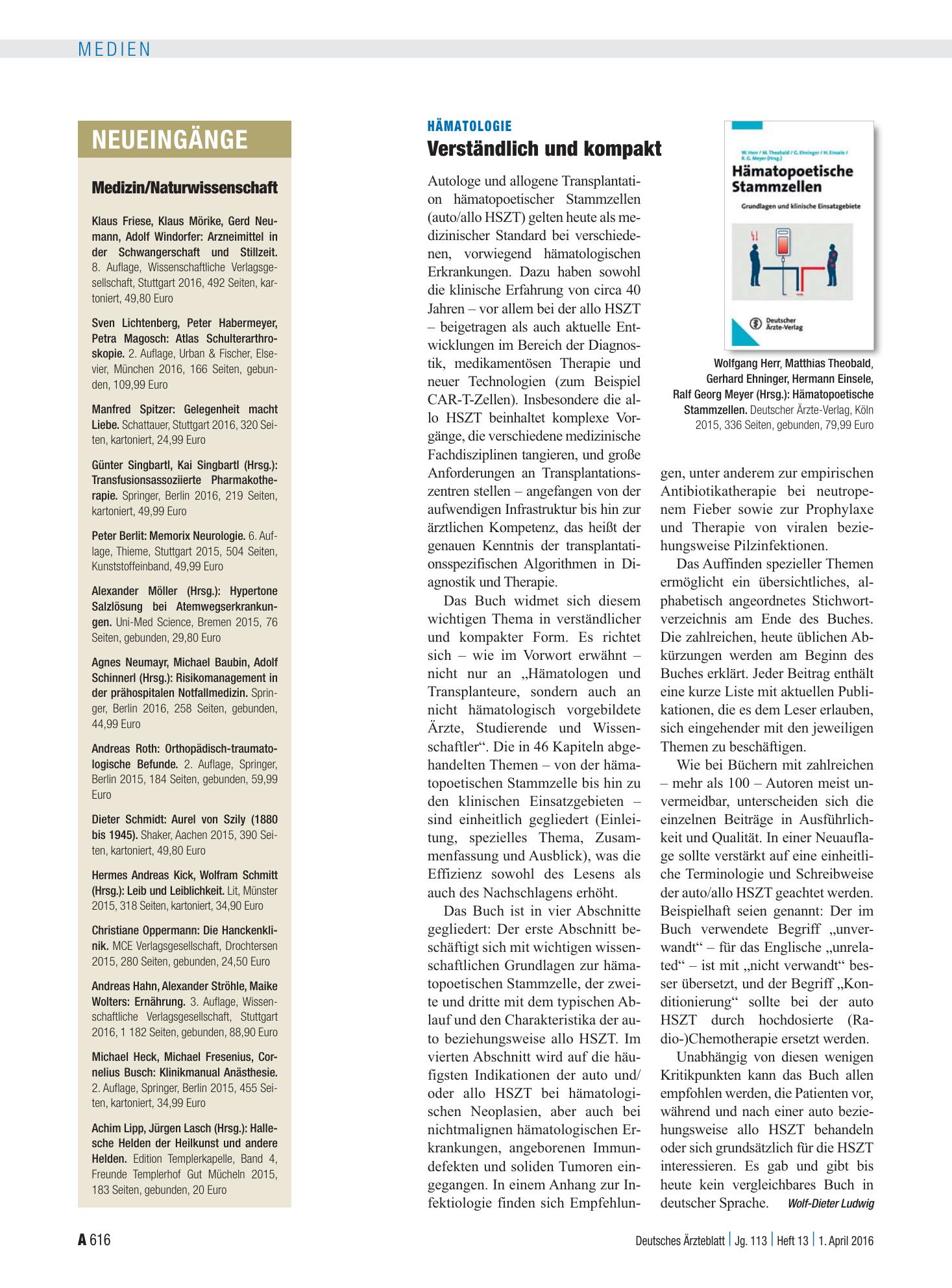 Vorschauseite 1: Neueingänge – Deutsches Ärzteblatt