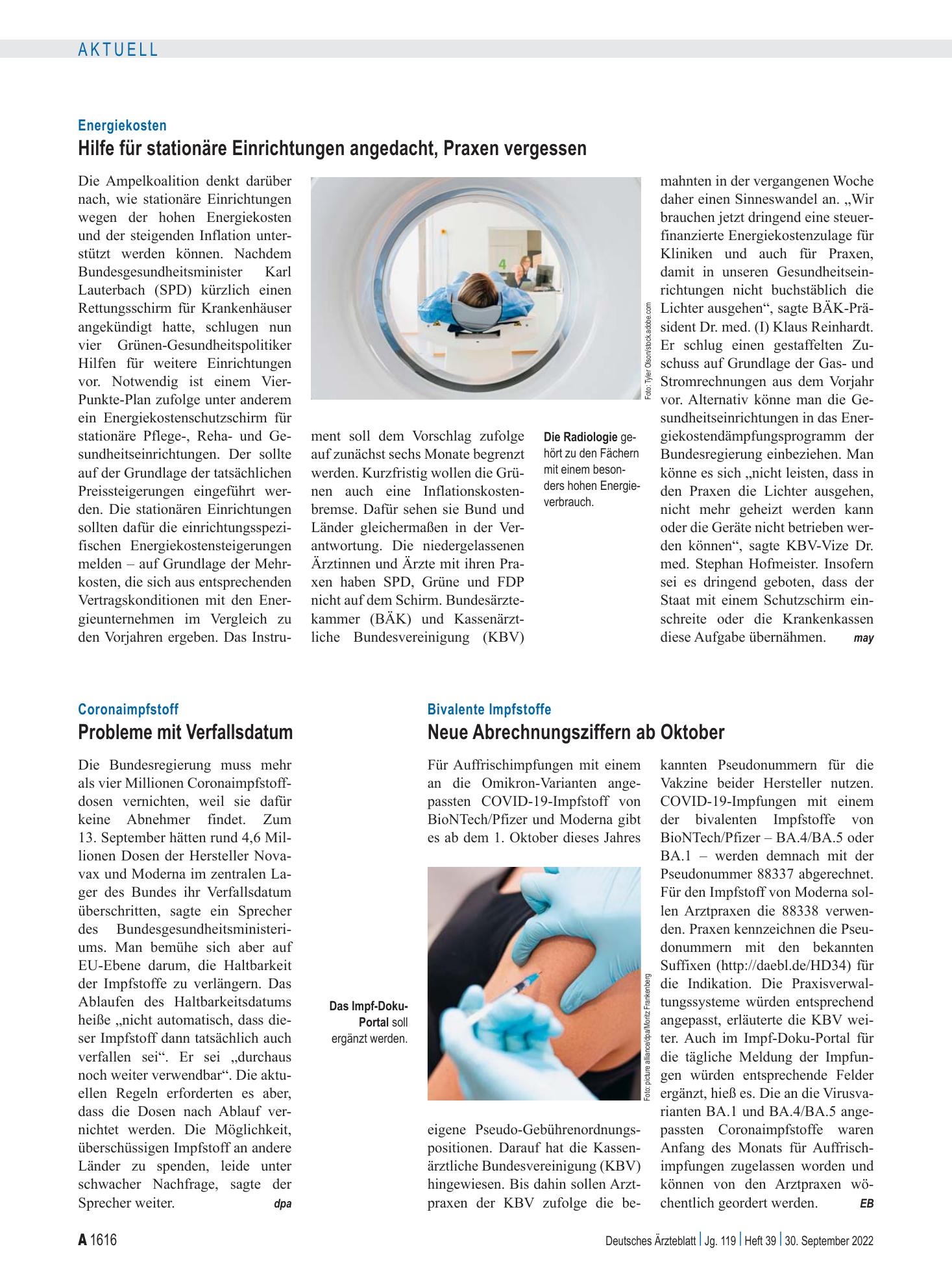 Vorschauseite 1: Coronaimpfstoff: Probleme mit Verfallsdatum – Deutsches Ärzteblatt