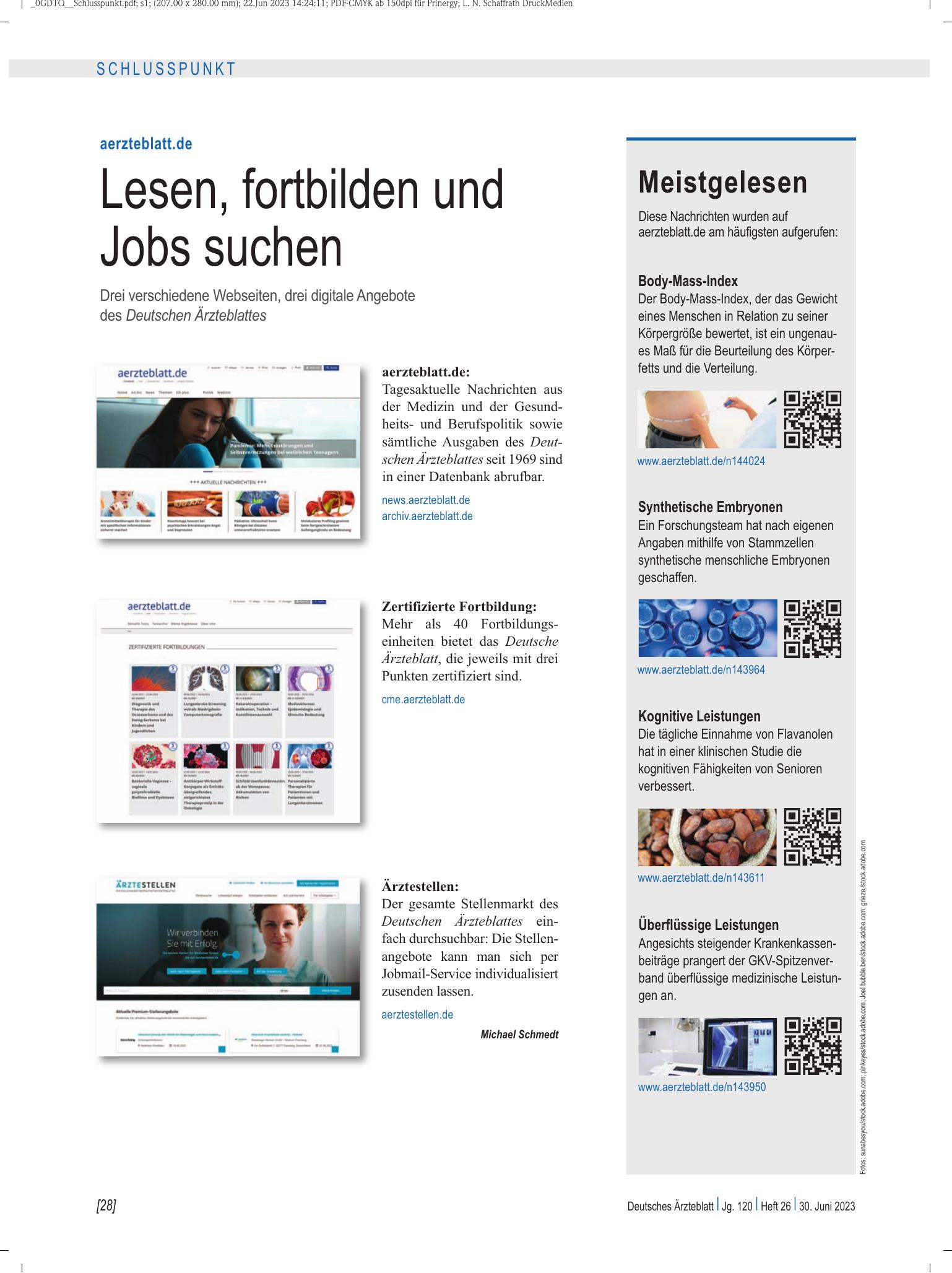 Vorschauseite 1: Meistgelesen – Deutsches Ärzteblatt