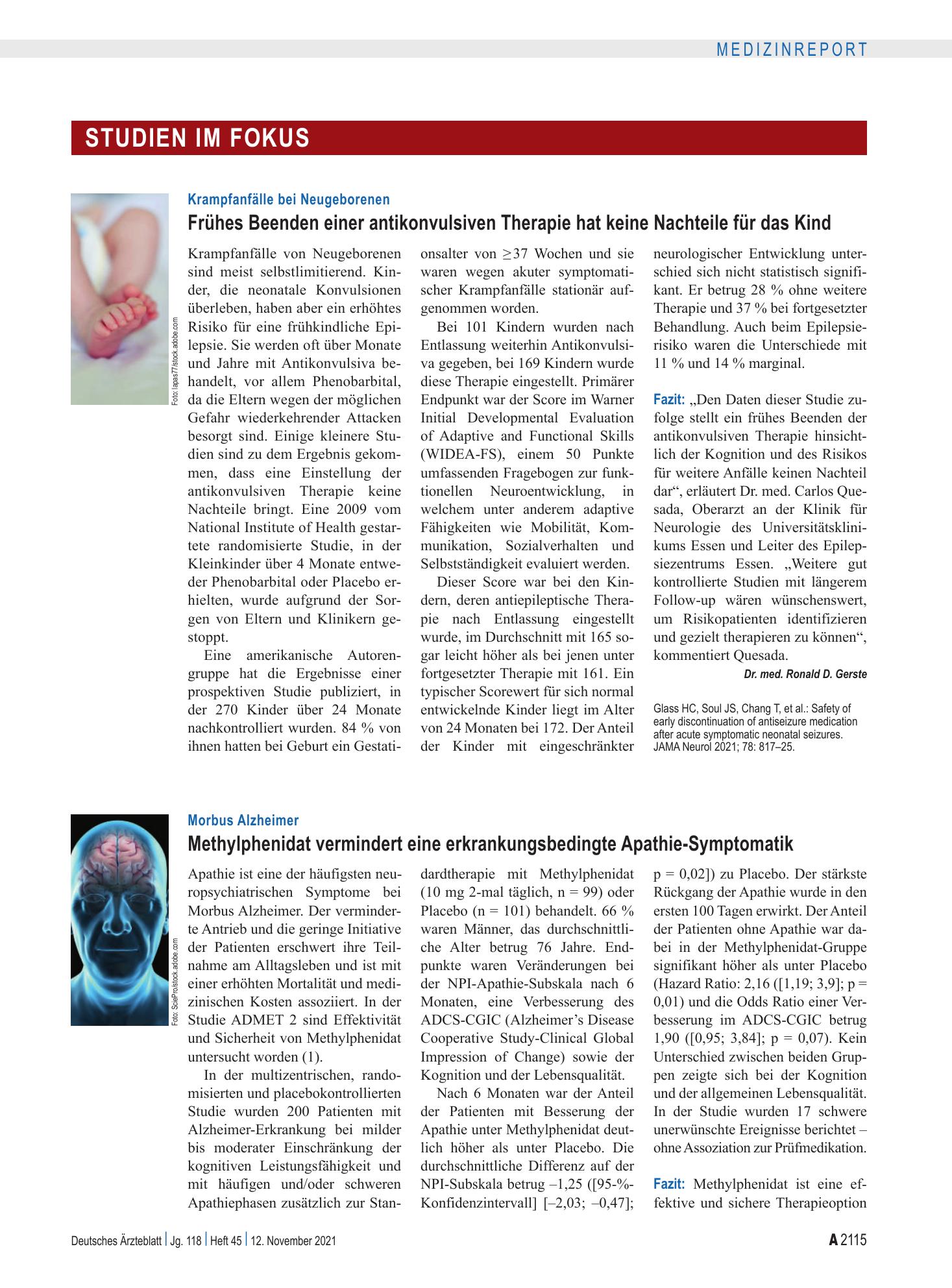 Vorschauseite 1: Morbus Alzheimer: Methylphenidat vermindert eine erkrankungsbedingte Apathie-Symptomatik – Deutsches Ärzteblatt