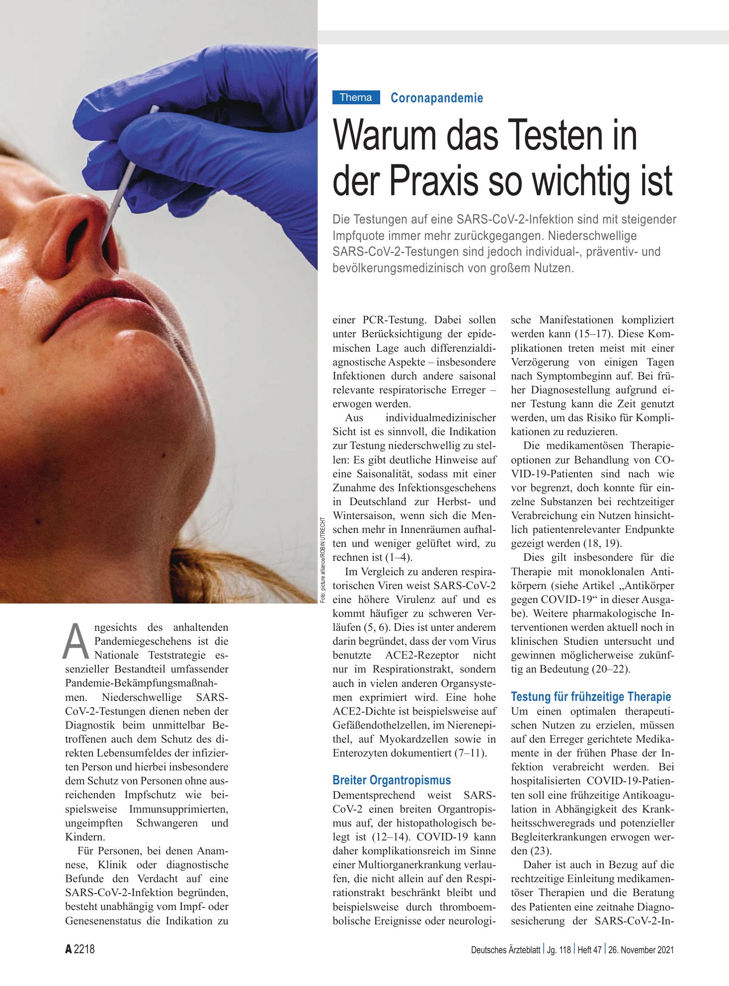 Vorschauseite 1: Coronapandemie: Warum das Testen in der Praxis so wichtig ist – Deutsches Ärzteblatt