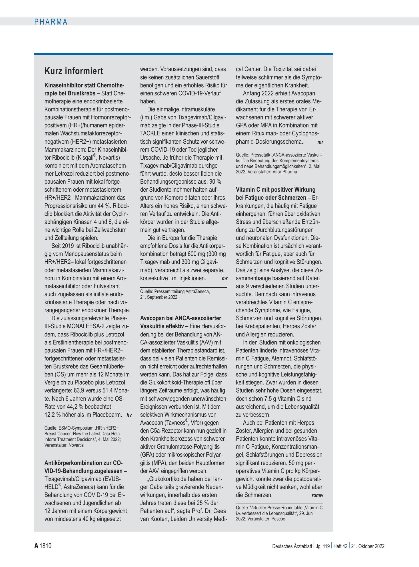 Vorschauseite 1: Kurz informiert – Deutsches Ärzteblatt
