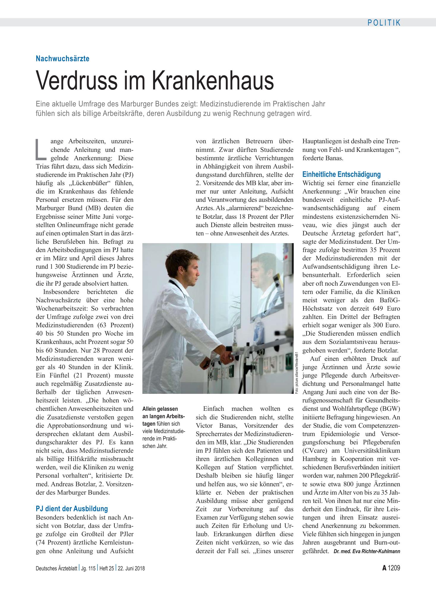 Vorschauseite 1: Nachwuchsärzte: Verdruss im Krankenhaus – Deutsches Ärzteblatt