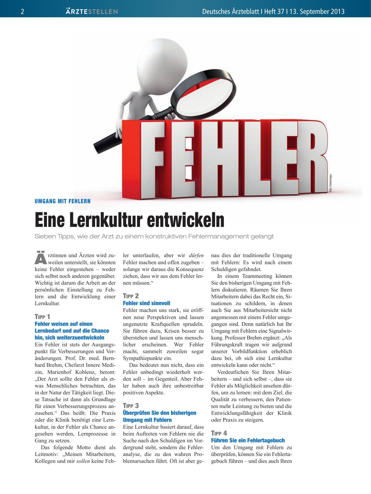 Vorschauseite 1: Umgang mit Fehlern: Eine Lernkultur entwickeln – Deutsches Ärzteblatt