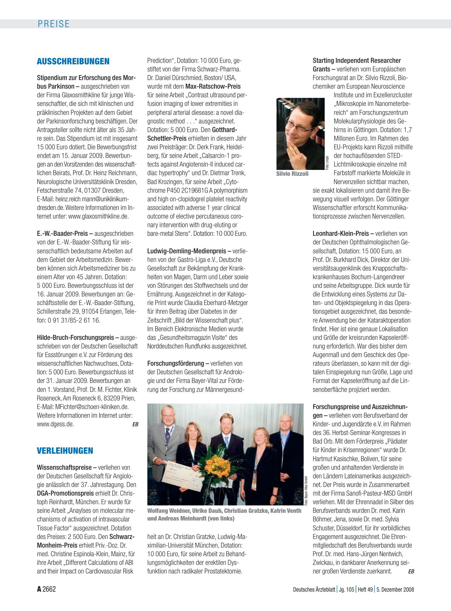Vorschauseite 1: Verleihungen – Deutsches Ärzteblatt