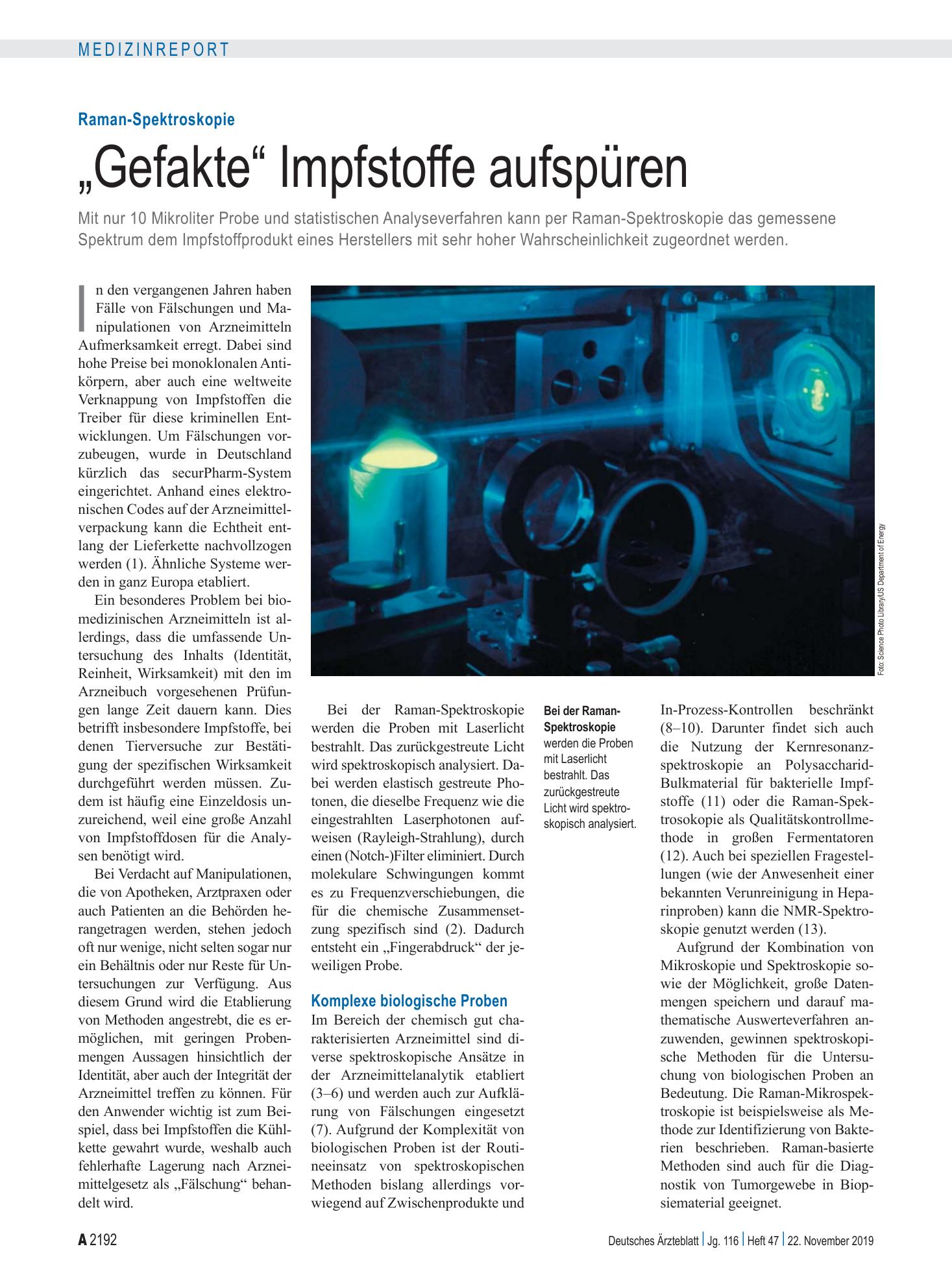 Vorschauseite 1: Raman-Spektroskopie: „Gefakte“ Impfstoffe aufspüren – Deutsches Ärzteblatt