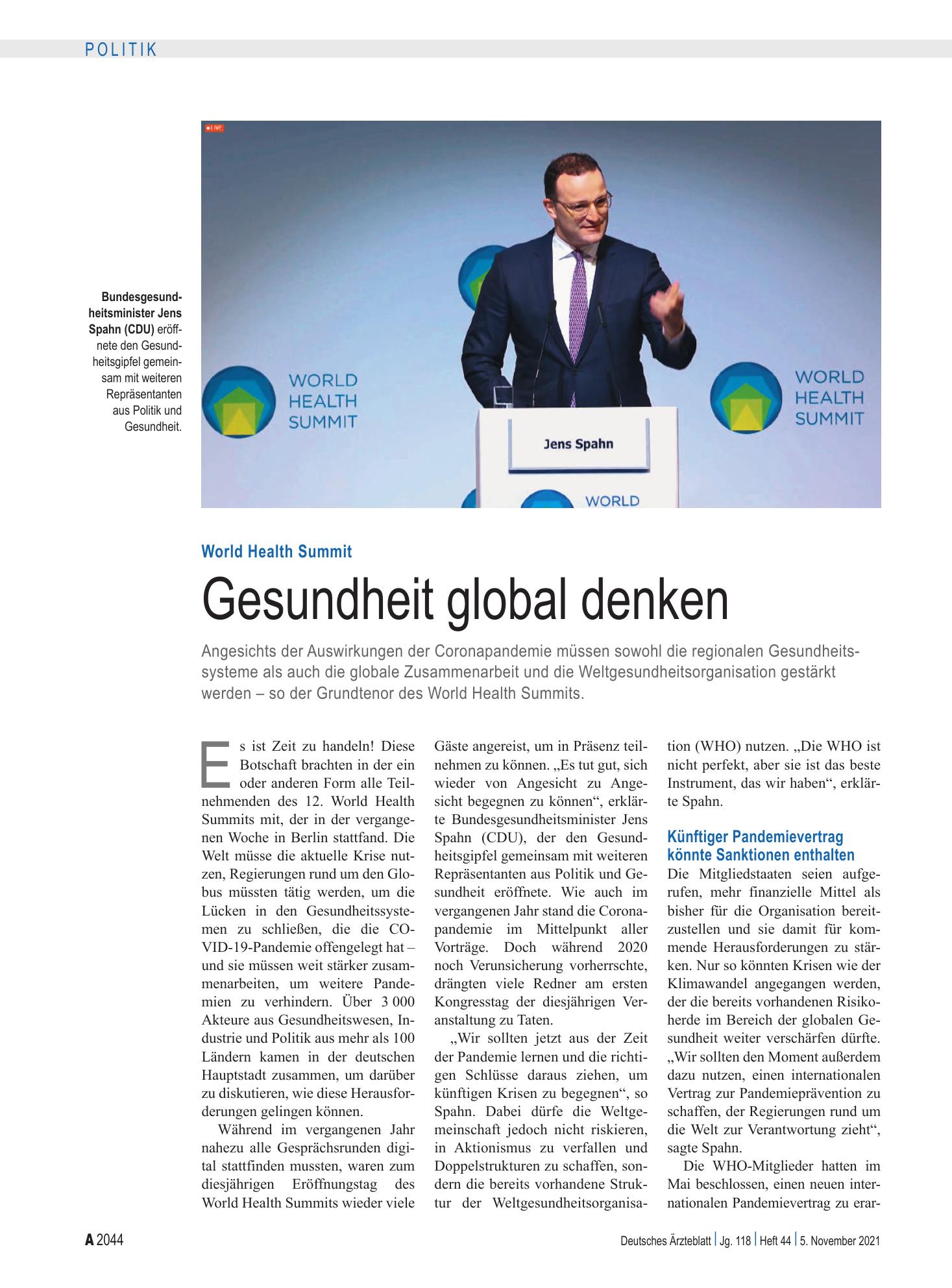 Vorschauseite 1: World Health Summit: Gesundheit global denken – Deutsches Ärzteblatt