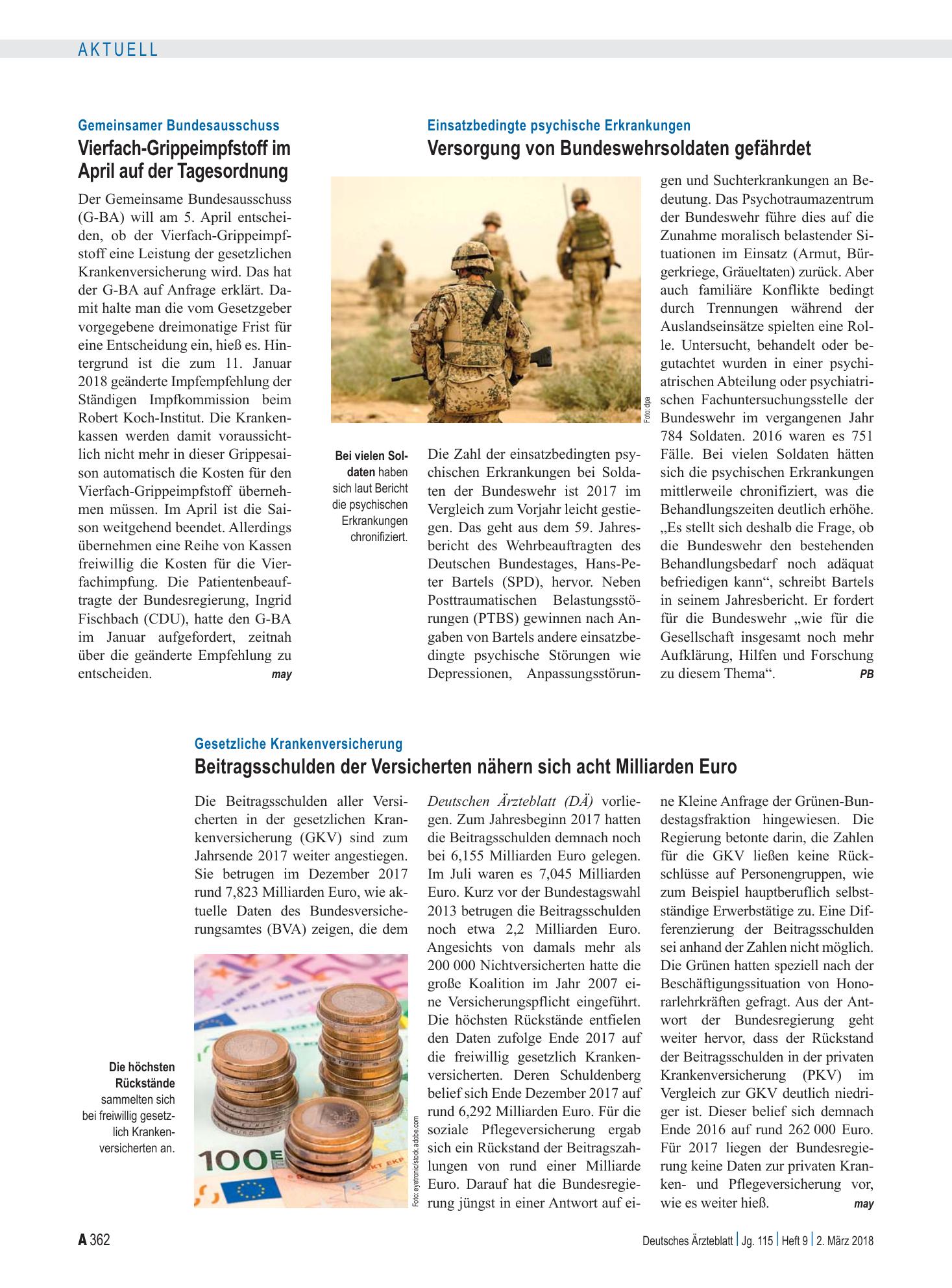 Vorschauseite 1: Gesetzliche Krankenversicherung: Beitragsschulden der Versicherten nähern sich acht Milliarden Euro – Deutsches Ärzteblatt