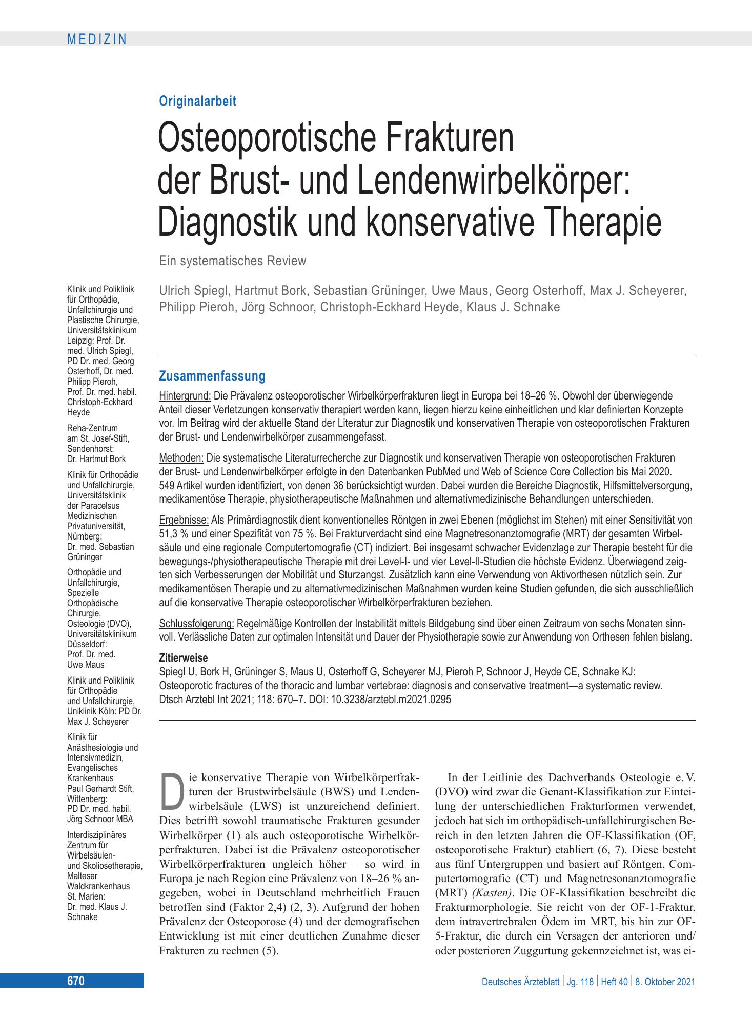 Vorschauseite 1: Osteoporotische Frakturen der Brust- und Lendenwirbelkörper: Diagnostik und konservative Therapie – Deutsches Ärzteblatt