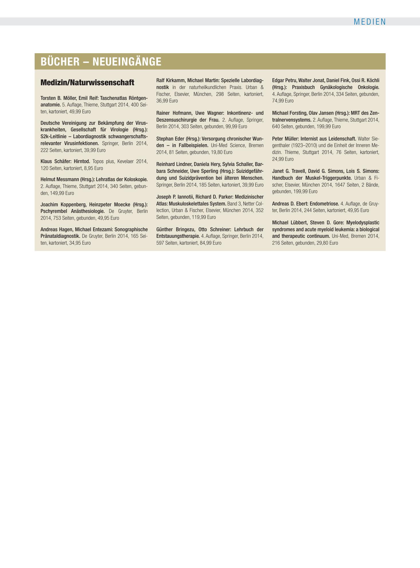 Vorschauseite 1: Bücher – Neueingänge – Deutsches Ärzteblatt