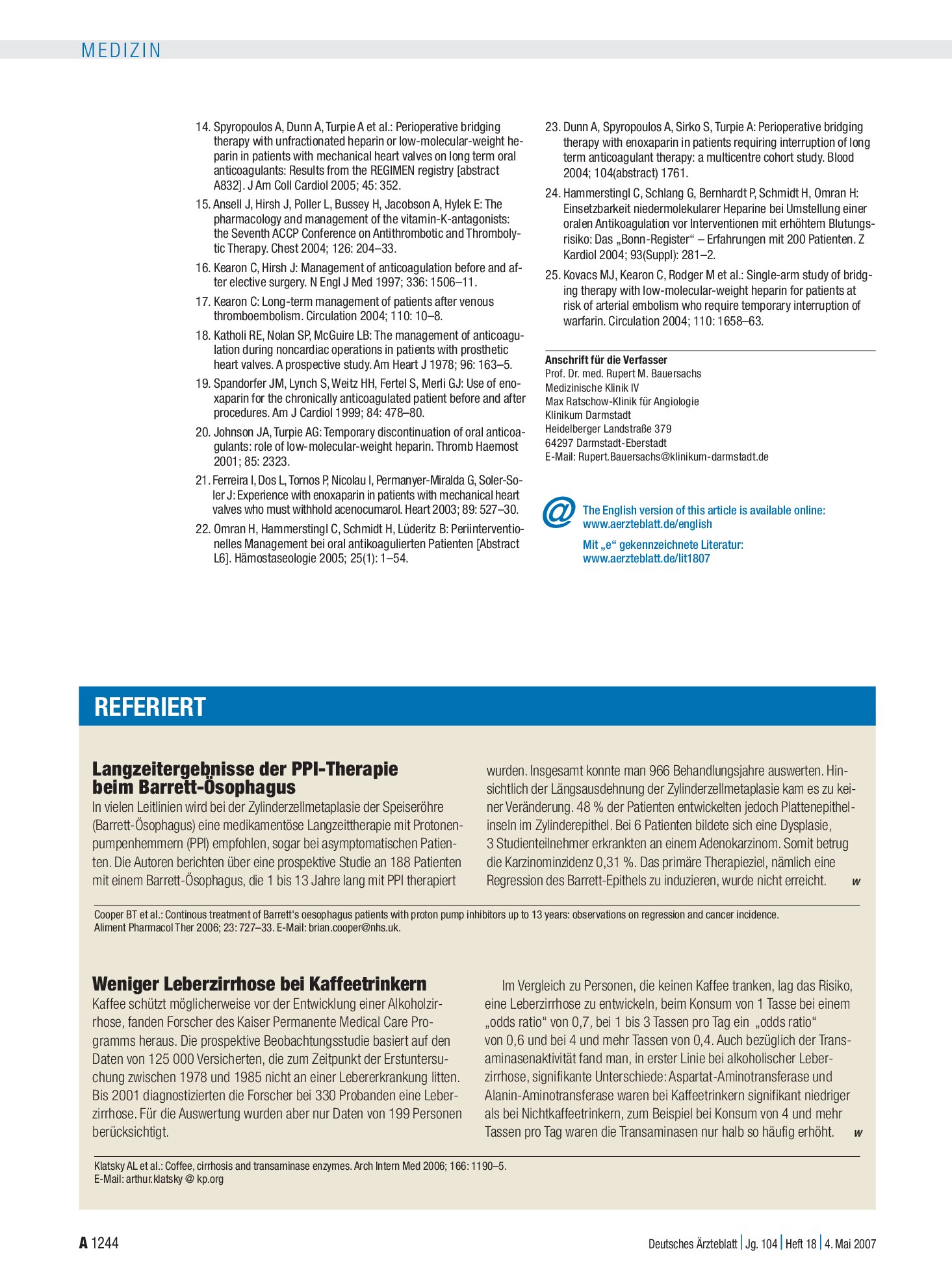 Vorschauseite 1: Weniger Leberzirrhose bei Kaffeetrinkern – Deutsches Ärzteblatt
