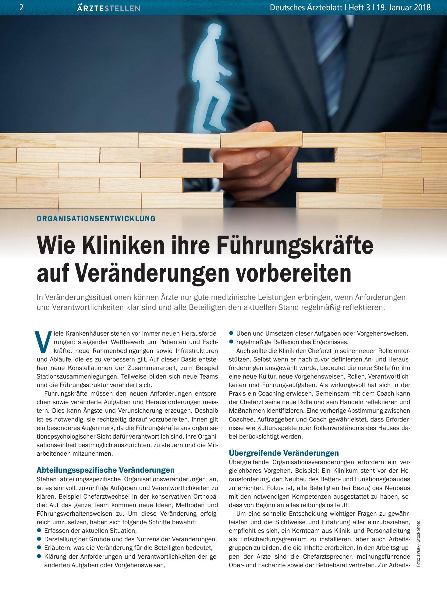 Vorschauseite 1: Organisationsentwicklung: Wie Kliniken ihre Führungskräfte auf Veränderungen vorbereiten – Deutsches Ärzteblatt