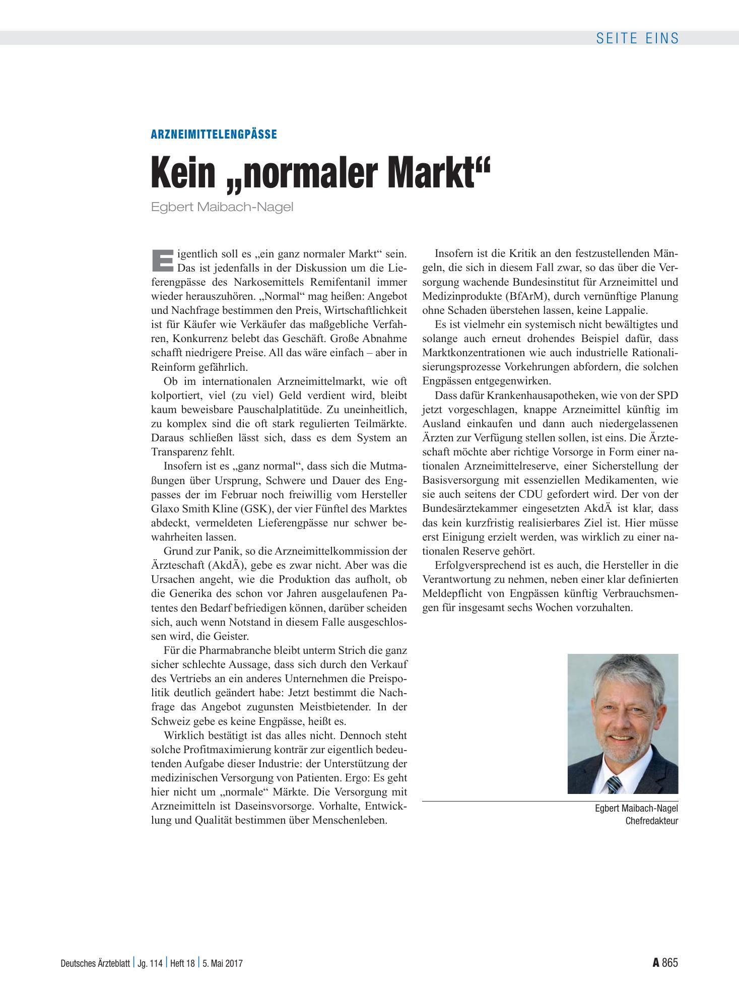 Vorschauseite 1: Arzneimittelengpässe: Kein „normaler Markt“ – Deutsches Ärzteblatt