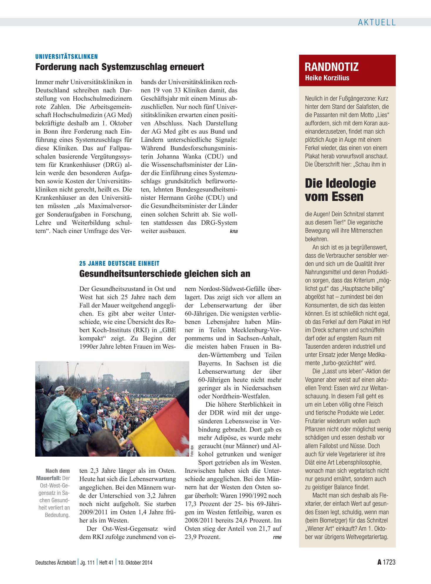 Vorschauseite 1: Randnotiz: Die Ideologie vom Essen – Deutsches Ärzteblatt