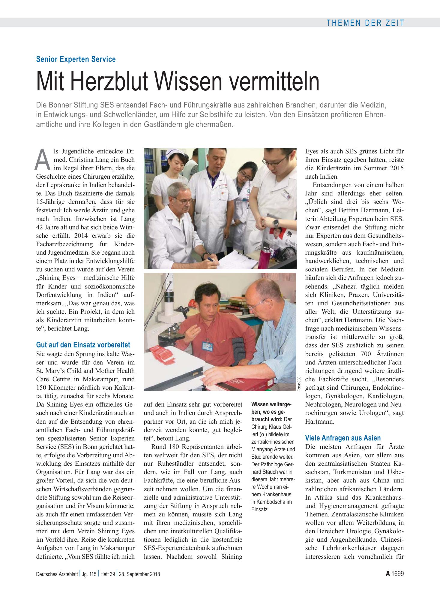 Vorschauseite 1: Senior Experten Service: Mit Herzblut Wissen vermitteln – Deutsches Ärzteblatt