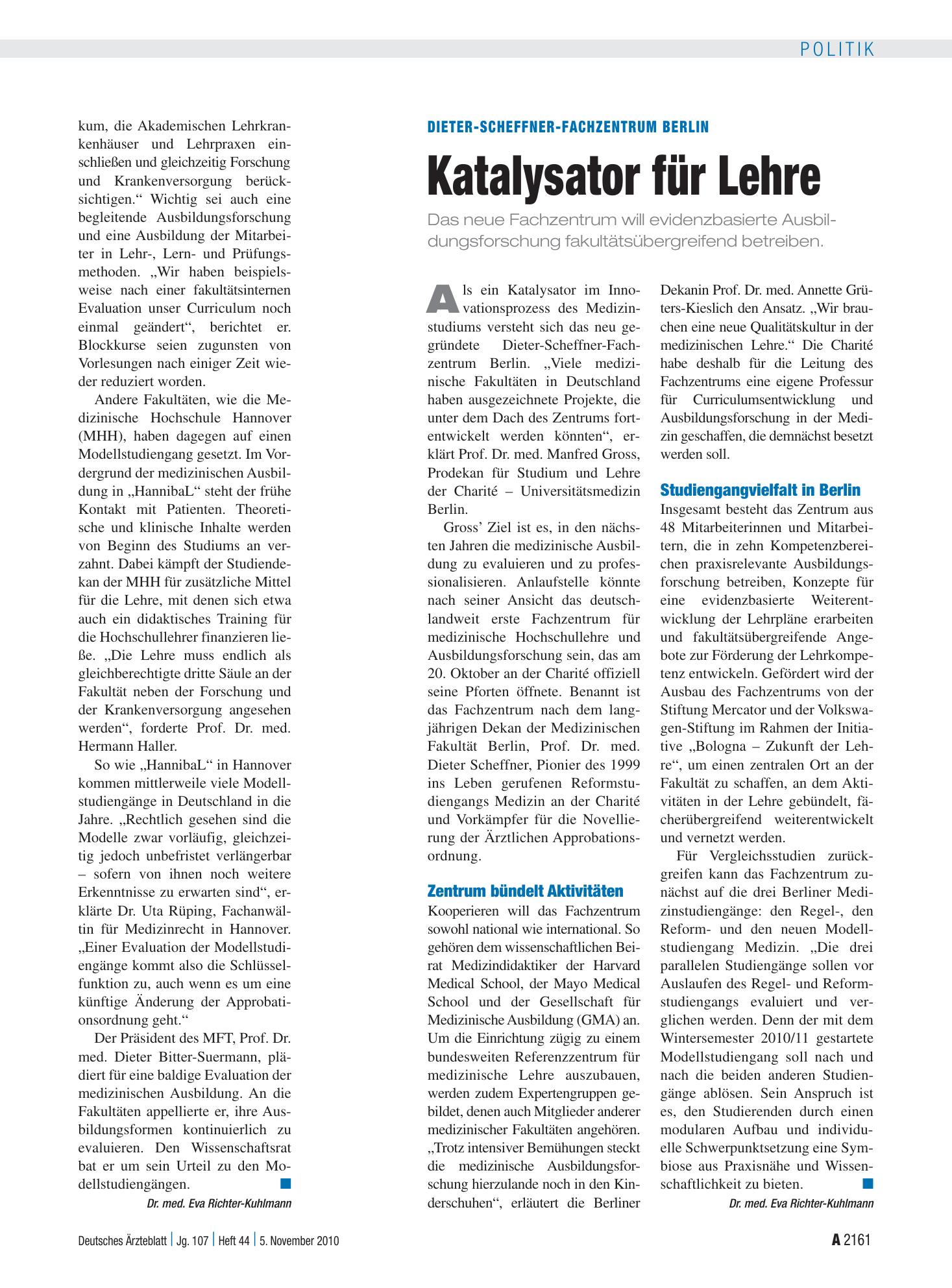 Vorschauseite 1: Dieter-Scheffner-Fachzentrum Berlin: Katalysator für Lehre – Deutsches Ärzteblatt