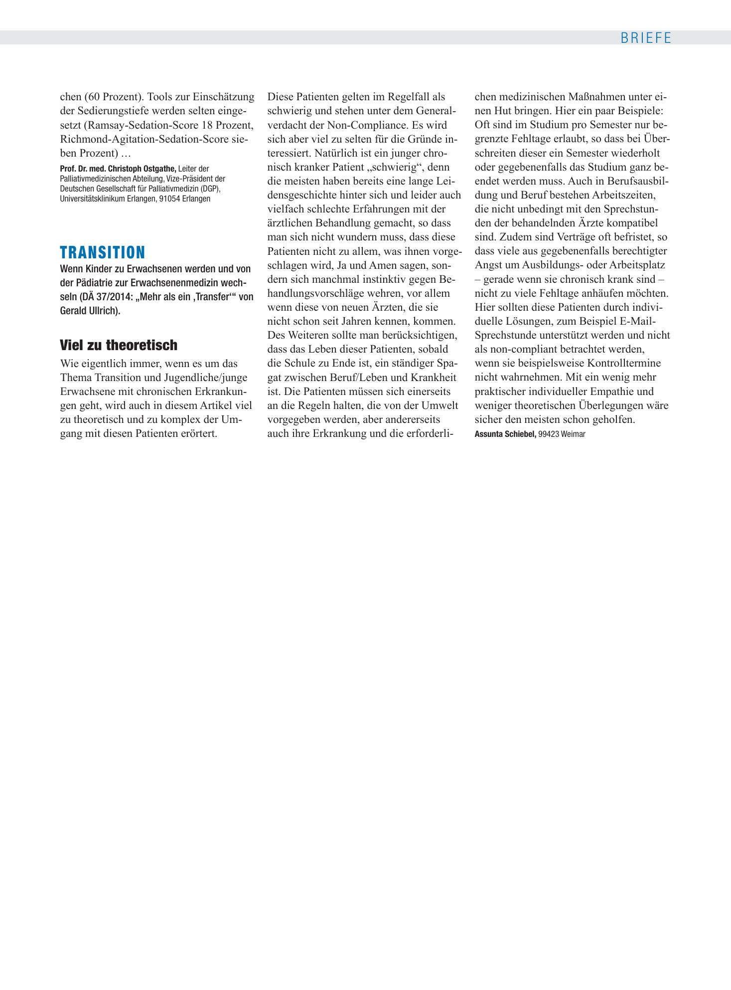 Vorschauseite 1: Transition: Viel zu theoretisch – Deutsches Ärzteblatt