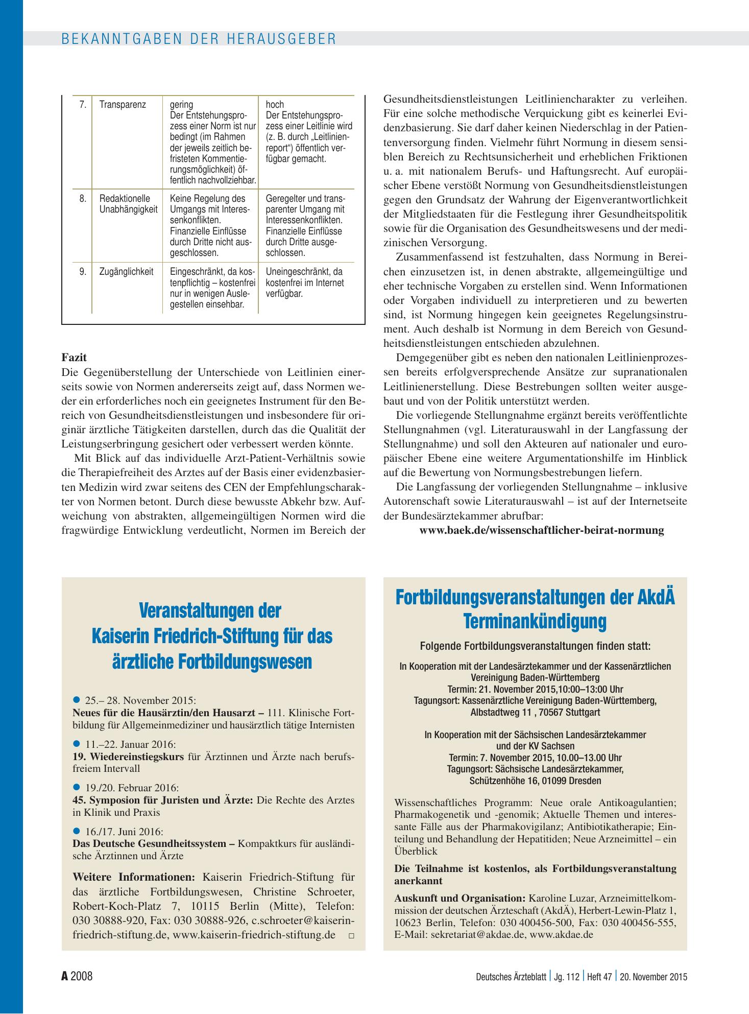 Vorschauseite 1: Veranstaltungen der Kaiserin Friedrich-Stiftung für das ärztliche Fortbildungswesen – Deutsches Ärzteblatt