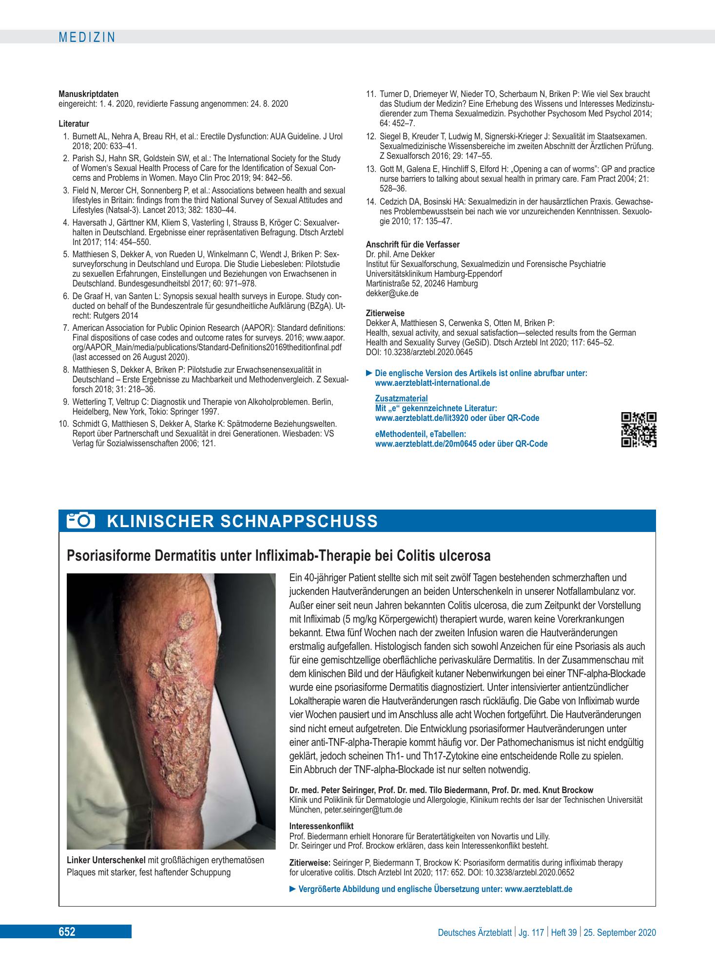 Vorschauseite 1: Psoriasiforme Dermatitis unter Infliximab-Therapie bei Colitis ulcerosa – Deutsches Ärzteblatt