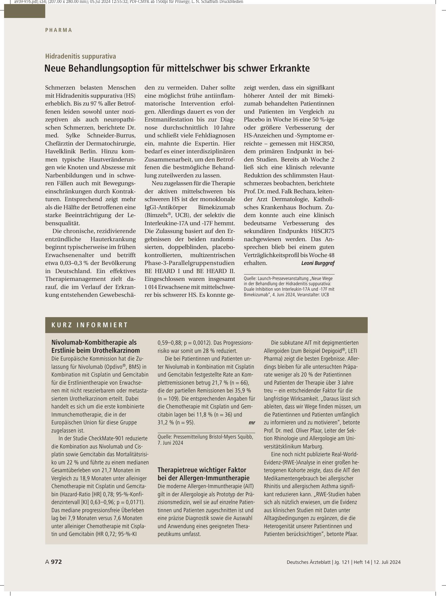 Vorschauseite 1: Kurz informiert – Deutsches Ärzteblatt