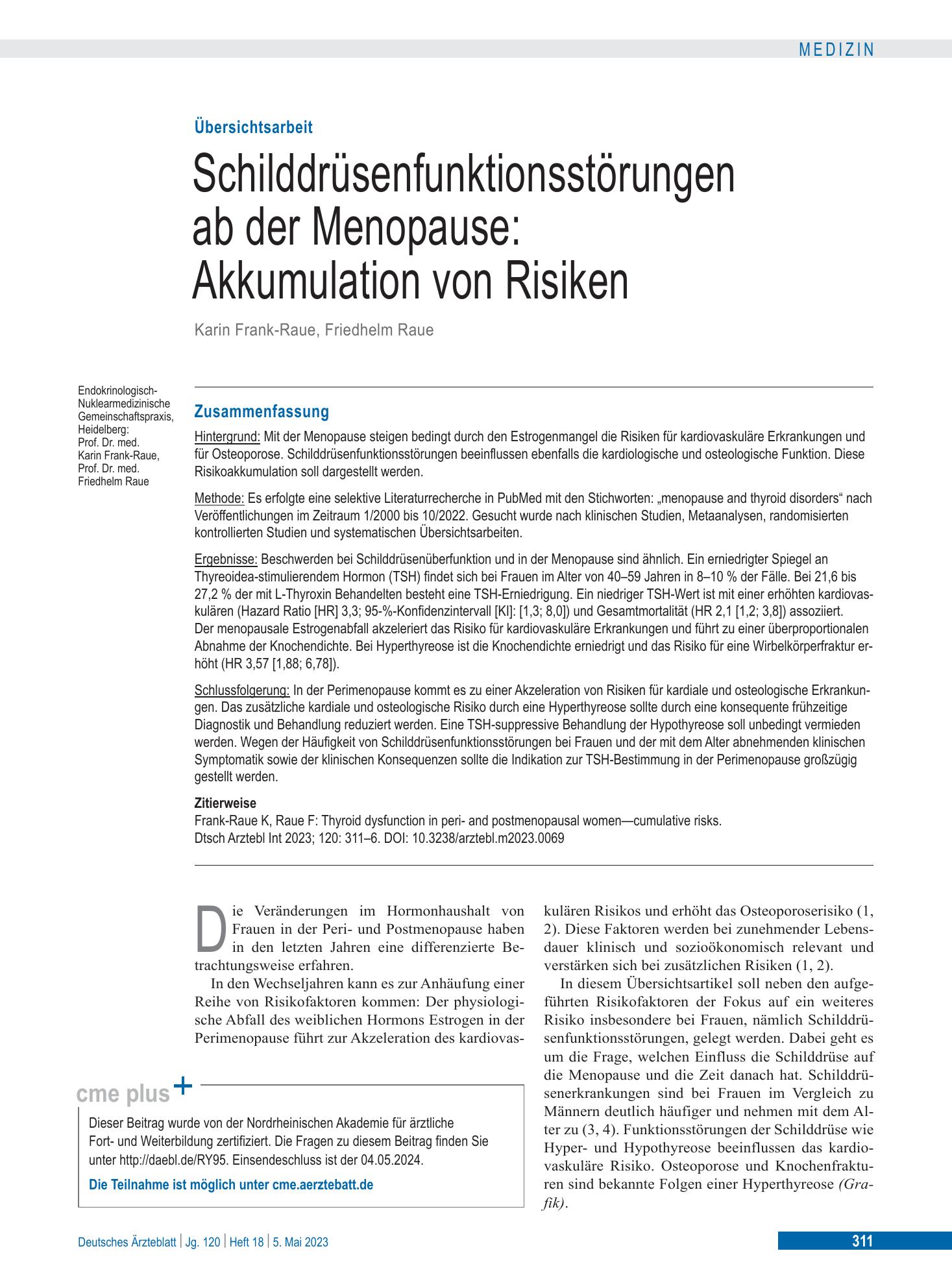 Vorschauseite 1: Schilddrüsenfunktionsstörungen ab der Menopause: Akkumulation von Risiken – Deutsches Ärzteblatt