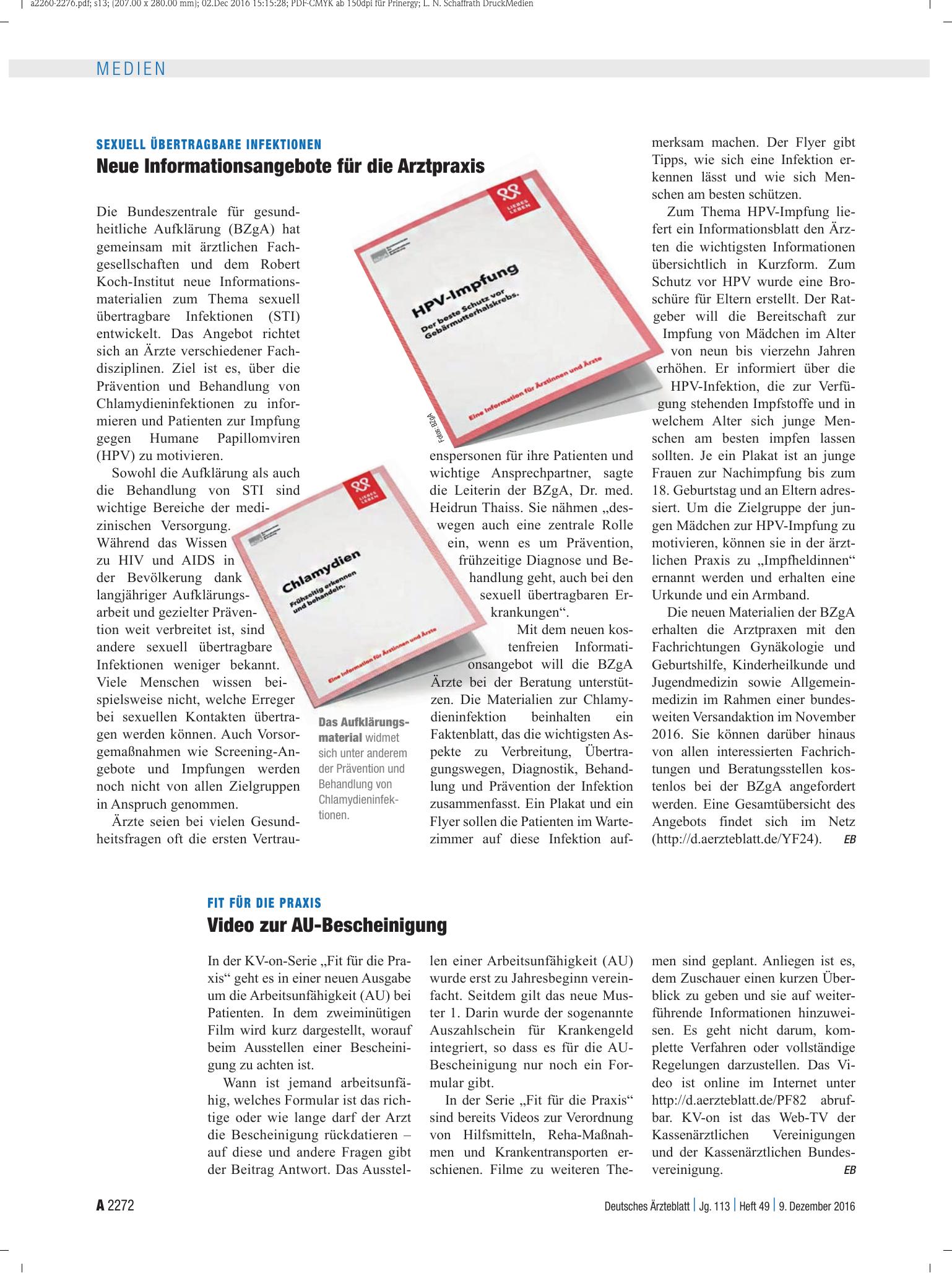 Vorschauseite 1: Fit für die Praxis: Video zur AU-Bescheinigung – Deutsches Ärzteblatt