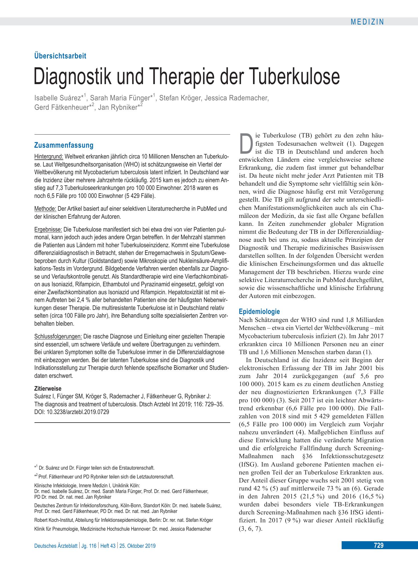 Vorschauseite 1: Diagnostik und Therapie der Tuberkulose – Deutsches Ärzteblatt
