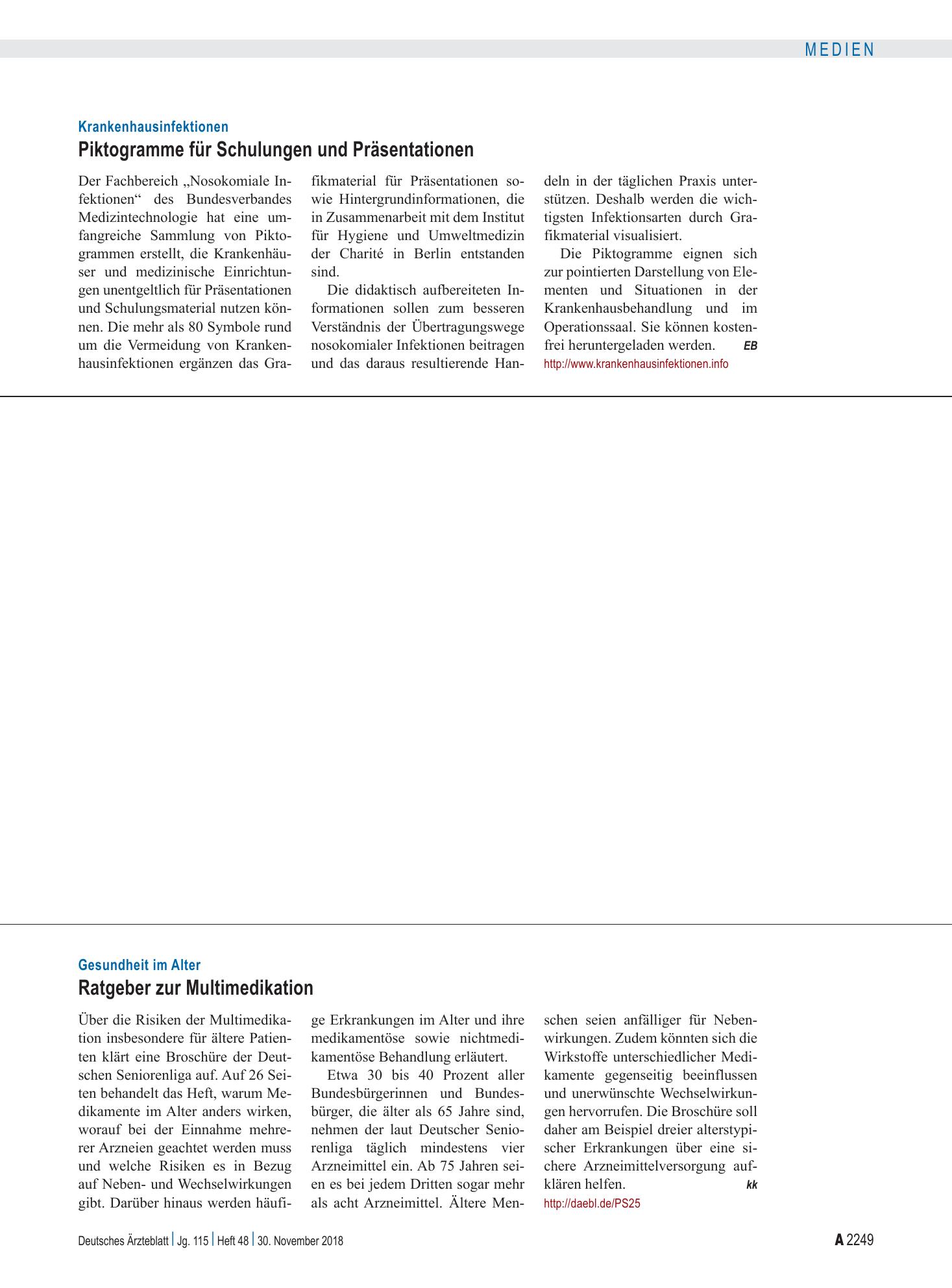 Vorschauseite 1: Gesundheit im Alter: Ratgeber zur Multimedikation – Deutsches Ärzteblatt