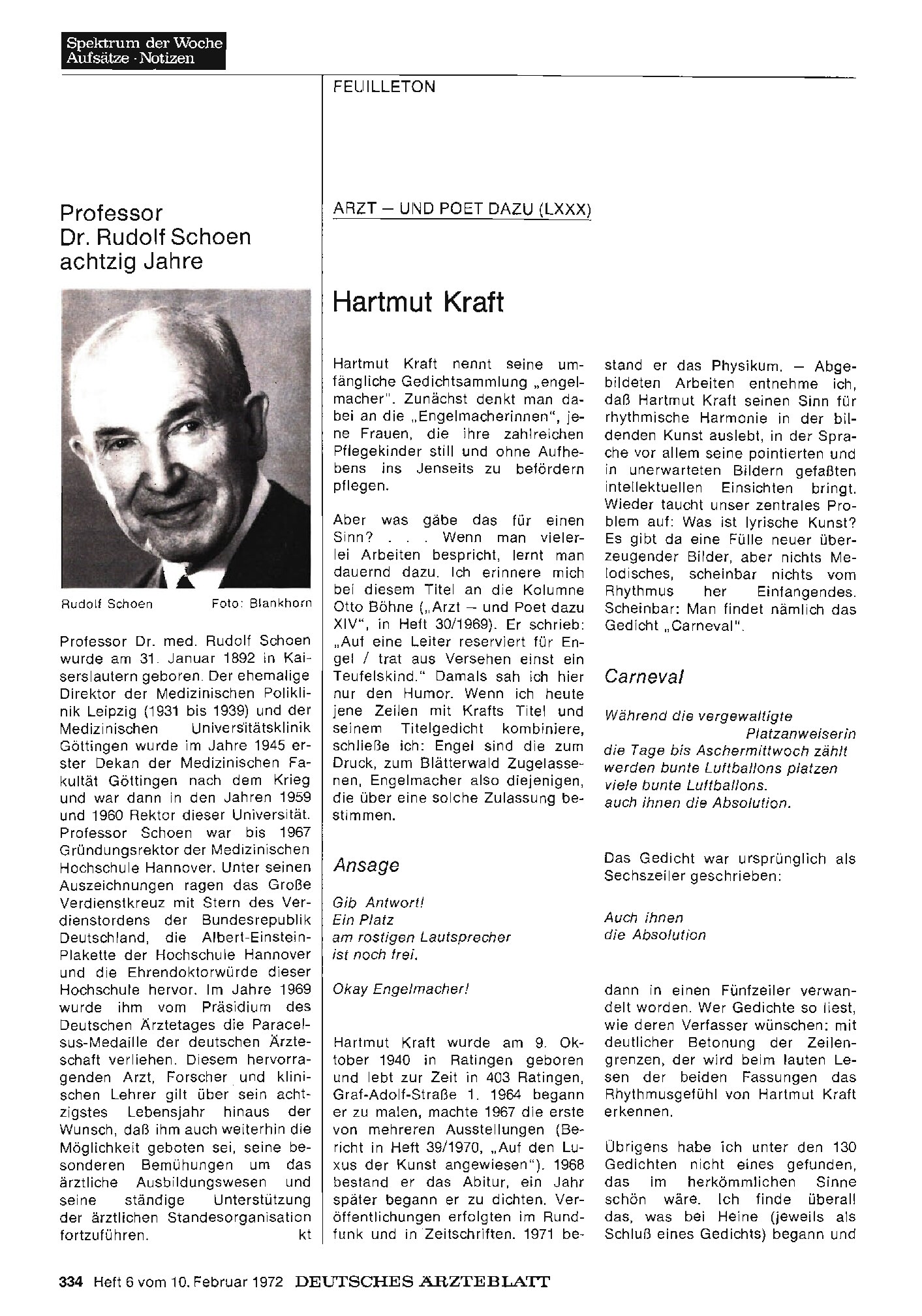 Vorschauseite 1: Professor Dr. Rudolf Schoen achtzig Jahre