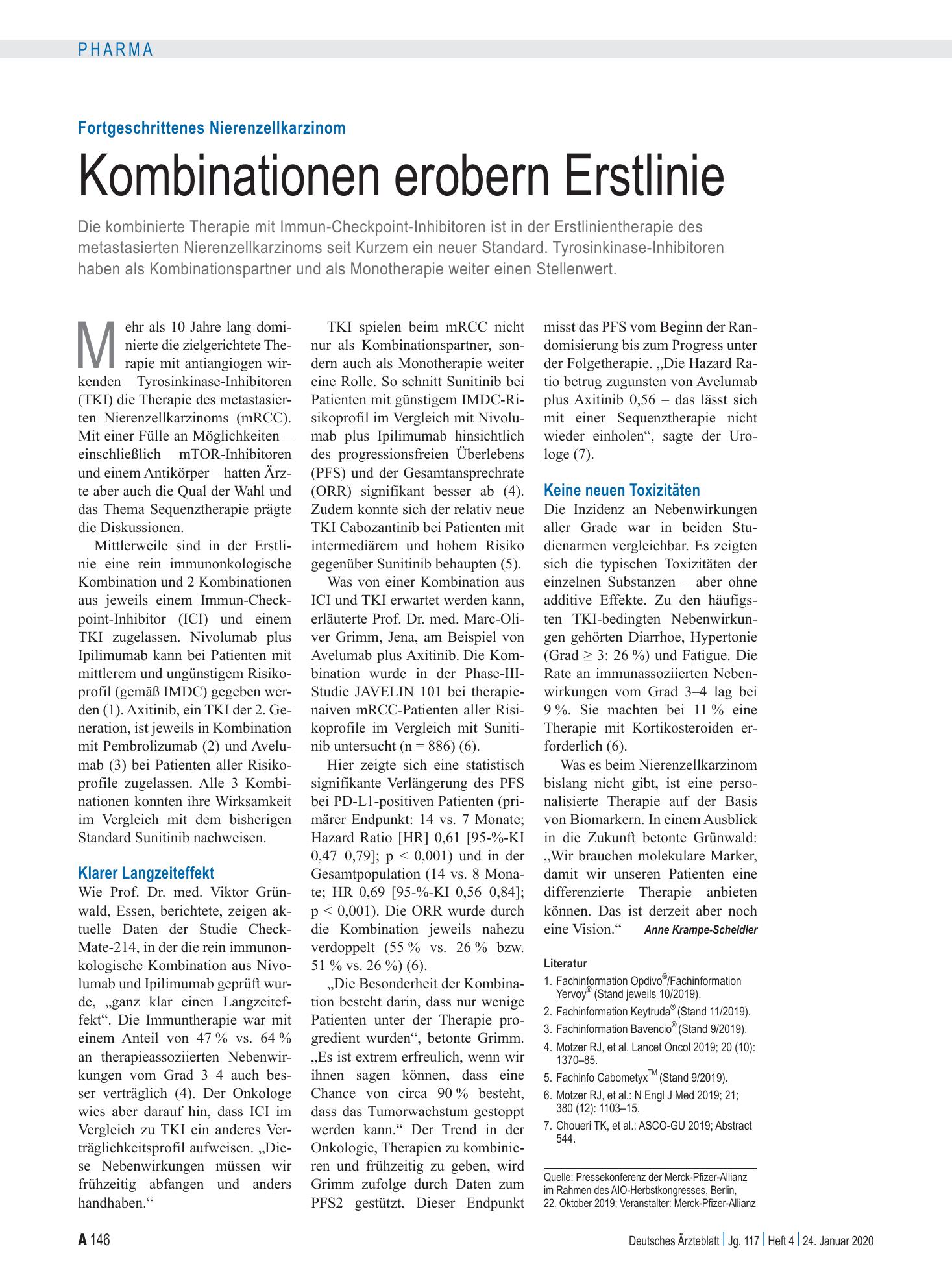 Vorschauseite 1: Fortgeschrittenes Nierenzellkarzinom: Kombinationen erobern Erstlinie – Deutsches Ärzteblatt