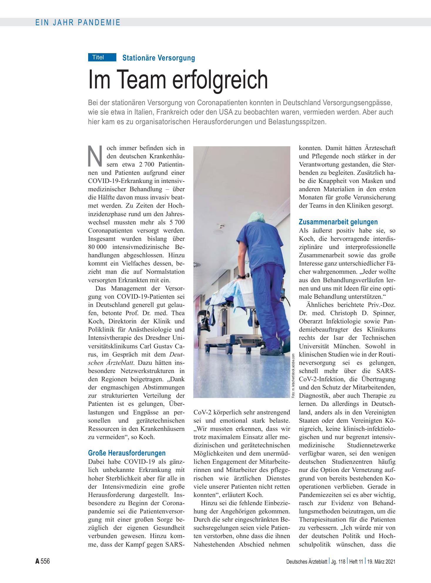 Vorschauseite 1: Stationäre Versorgung: Im Team erfolgreich – Deutsches Ärzteblatt